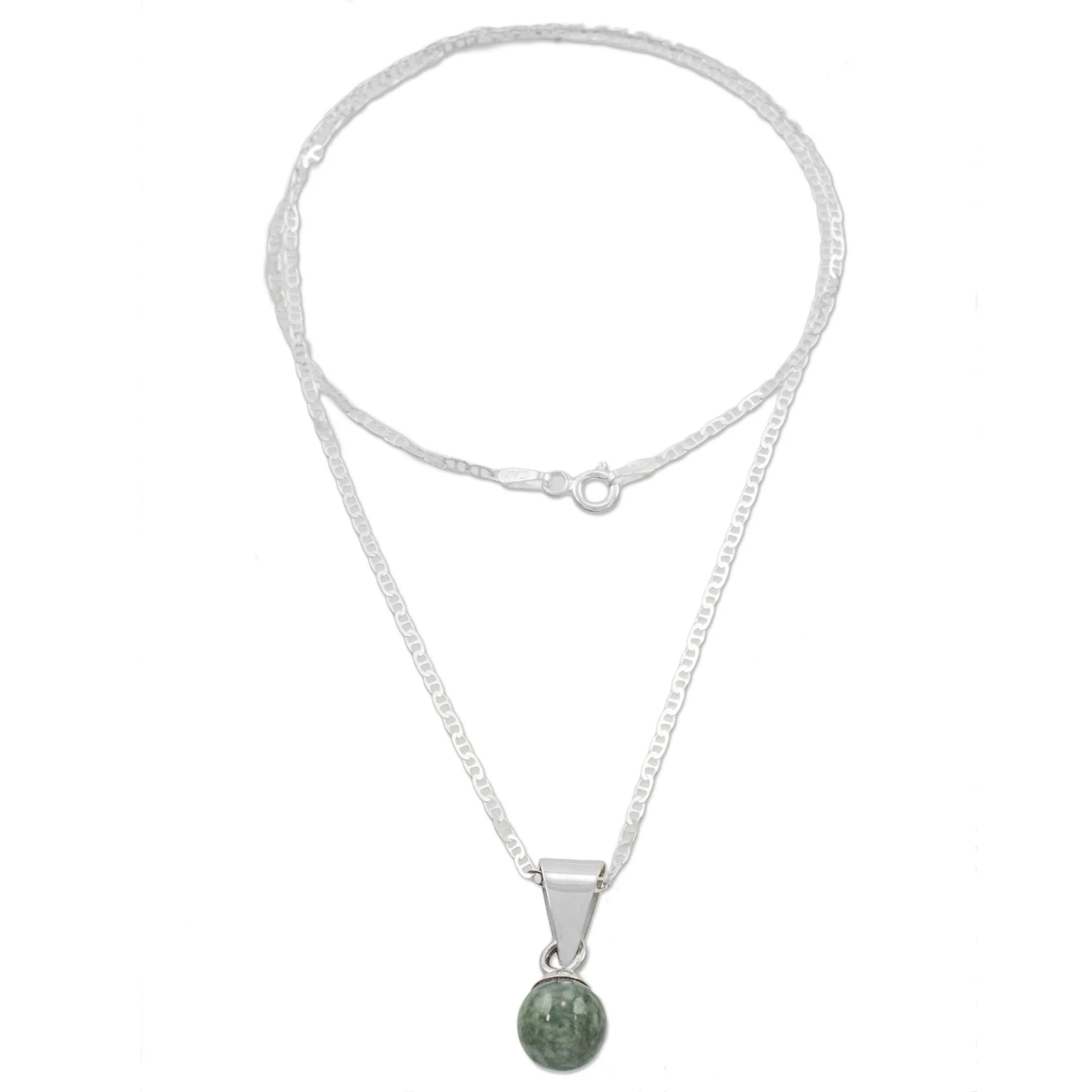 Mayan Moon in Light Green Light Green Jade Silver Pendant Necklace from Guatemala - Image 4