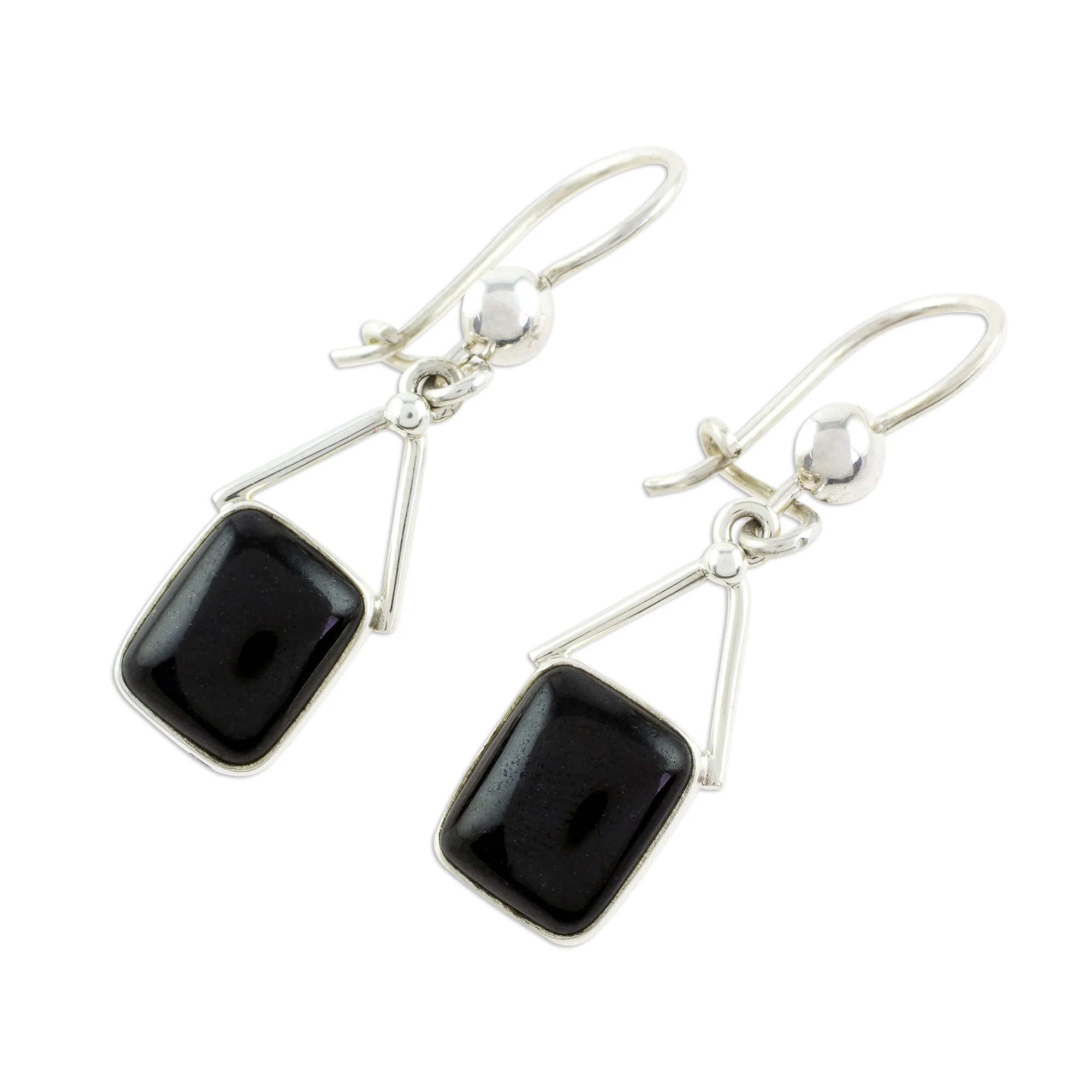 Mayan Peaks in Black Jade Dangle Earrings in Black from Guatemala - Image 4