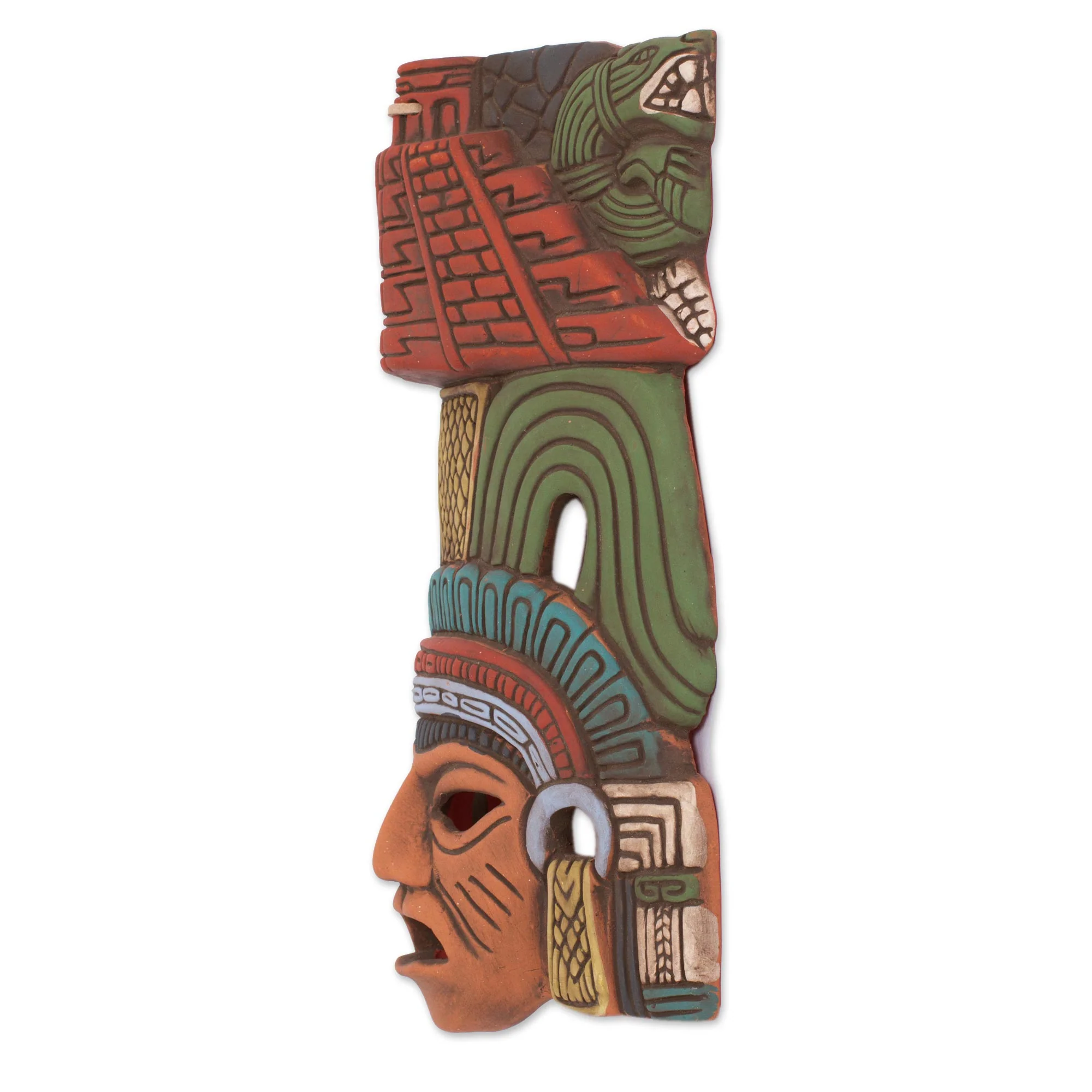 Mayan Pyramid Hand Painted Ceramic Mayan Wall Mask from Mexico - Image 3