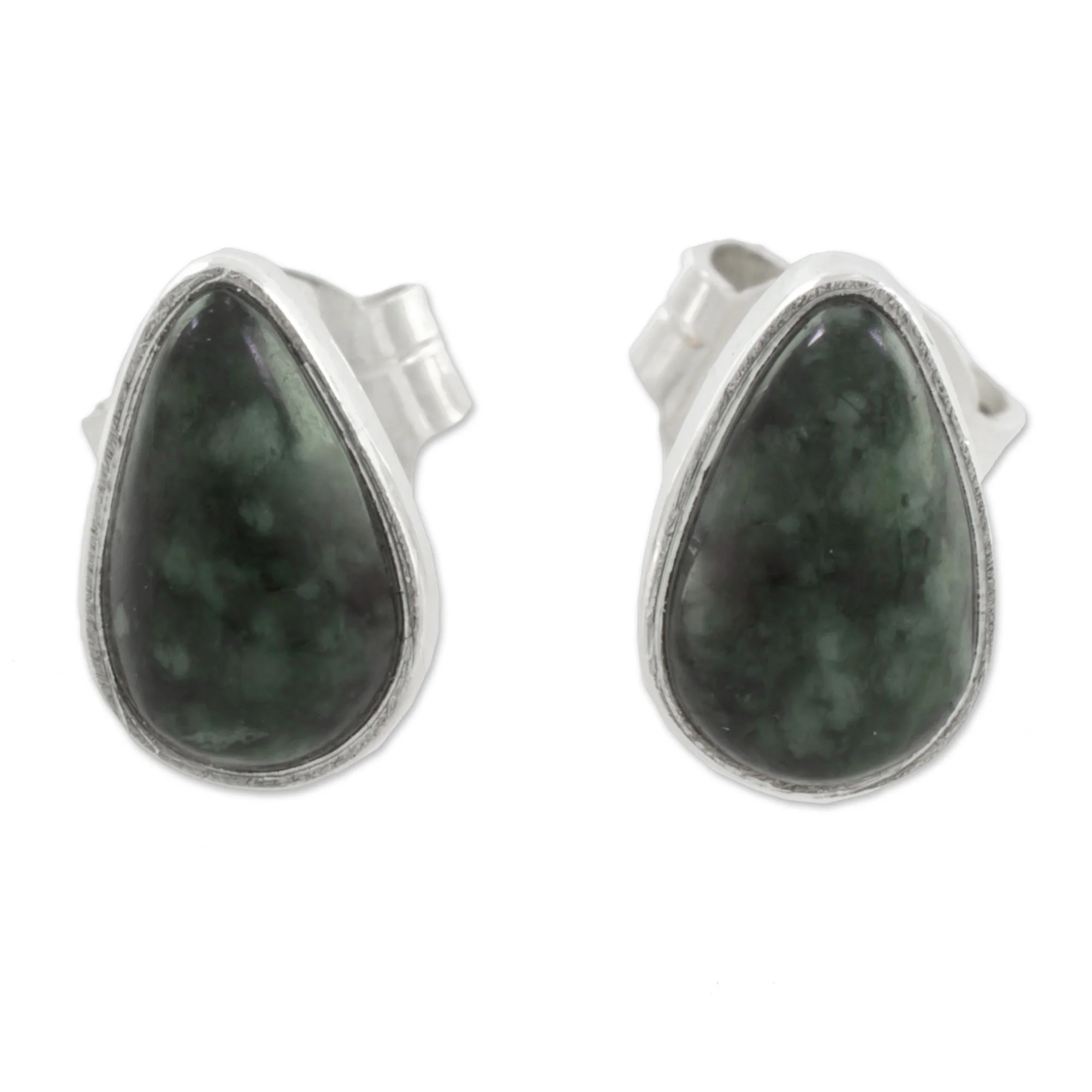 Mayan Teardrops in Dark Green Green Jade and 925 Silver Teardrop Earrings from Guatemala - Image 2