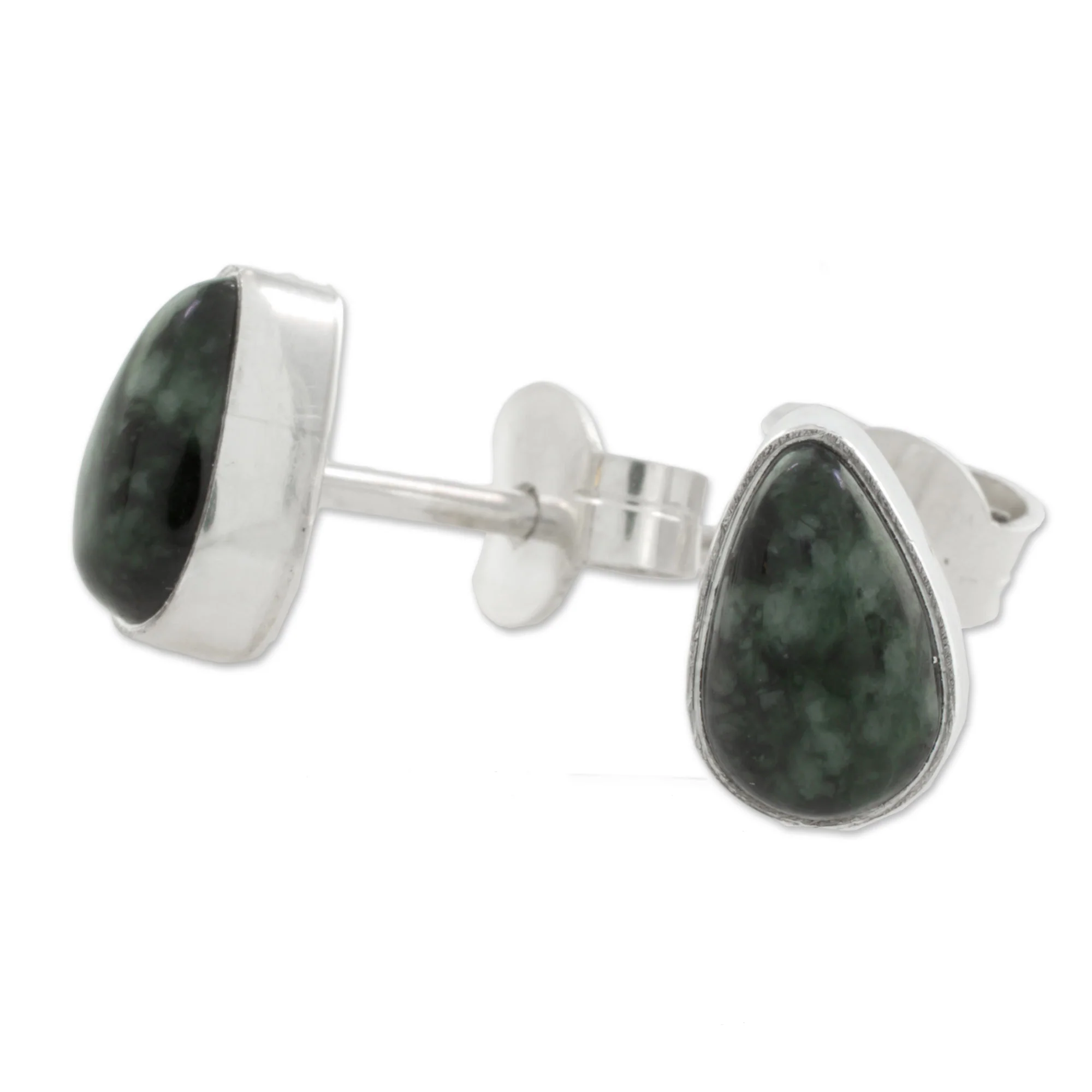 Mayan Teardrops in Dark Green Green Jade and 925 Silver Teardrop Earrings from Guatemala - Image 5