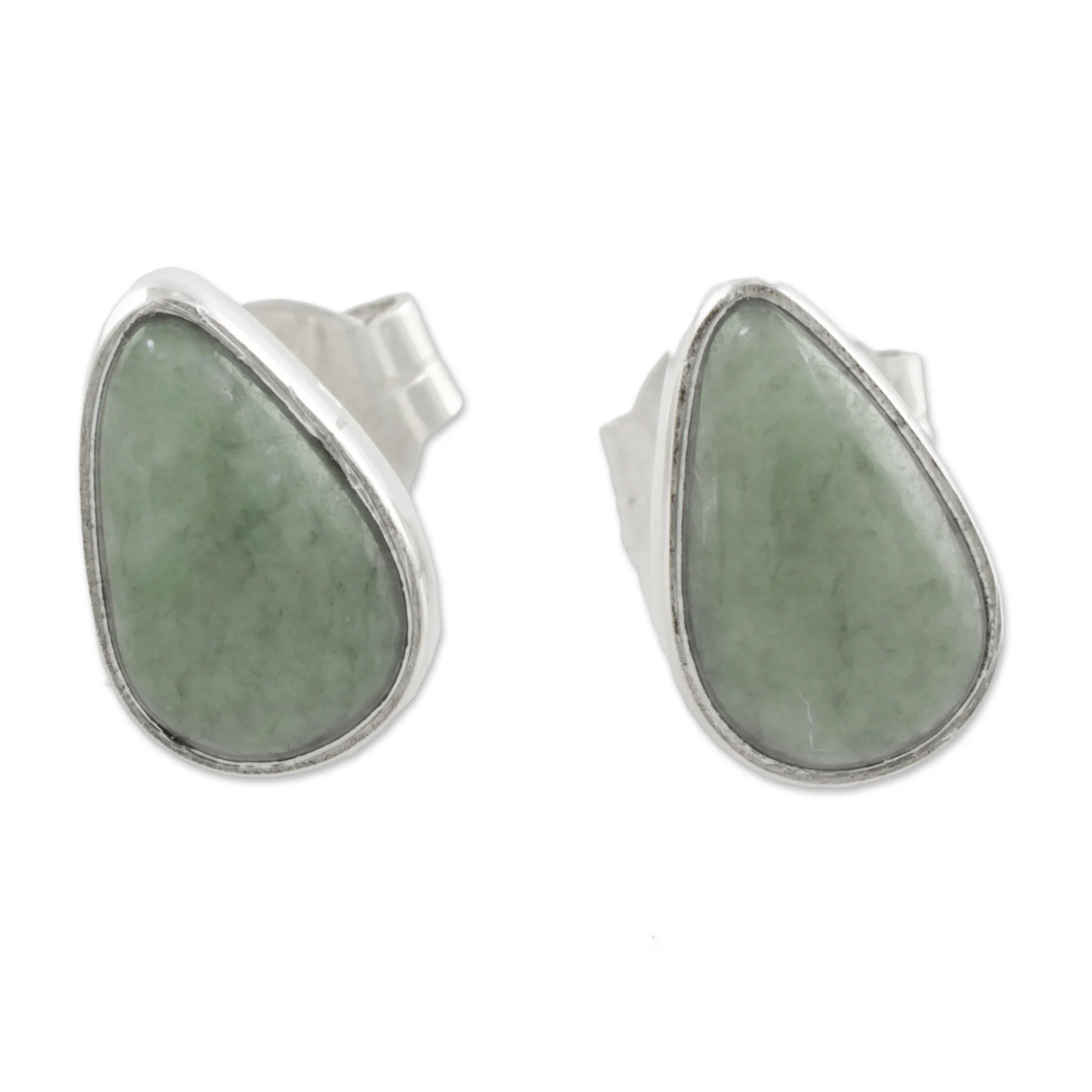 Mayan Teardrops in Light Green Light Green Jade Teardrop Stud Earrings from Guatemala - Image 2