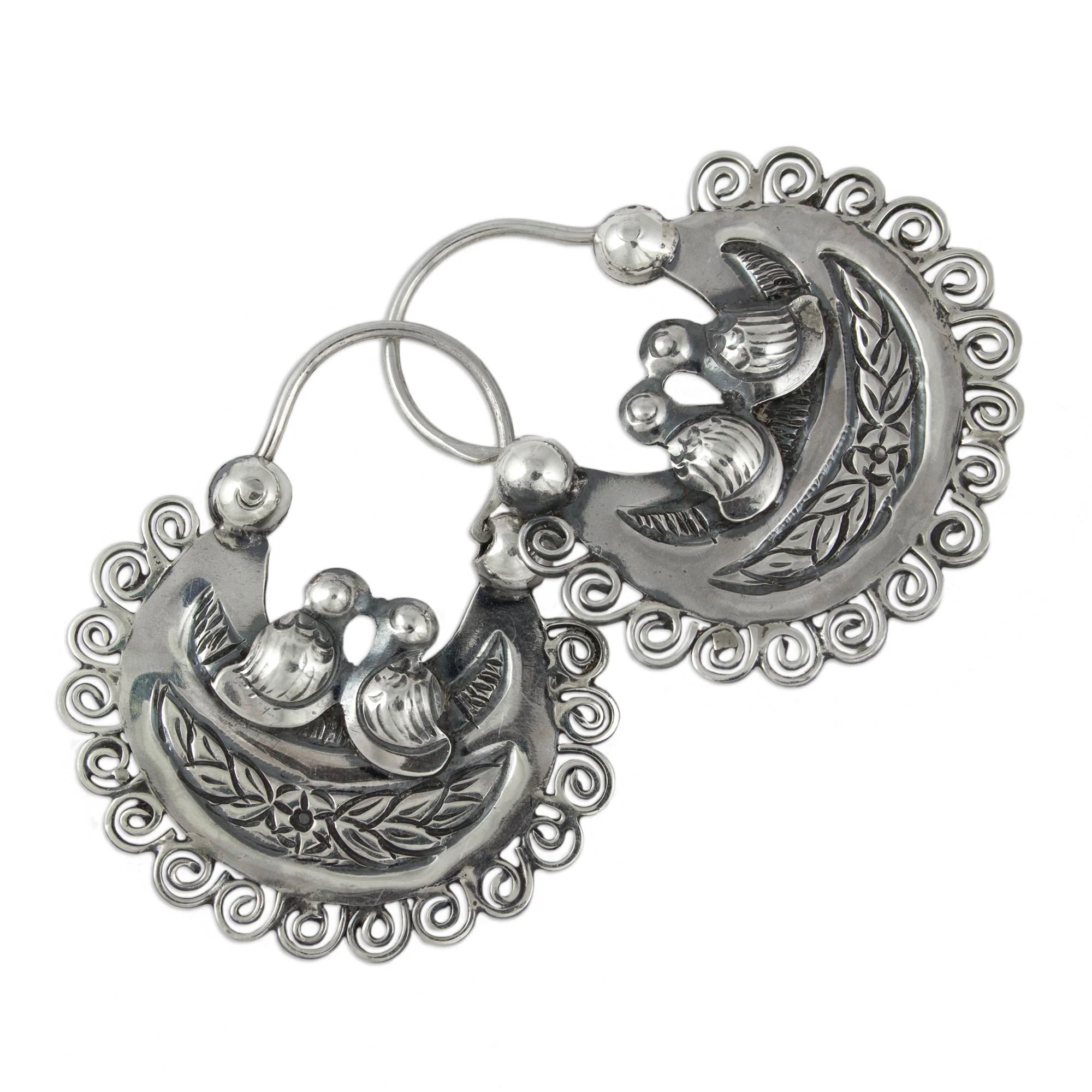 Mazahua Lovebirds Artisan Crafted Silver Mazahua Style Sterling Hoop Earrings - Image 4