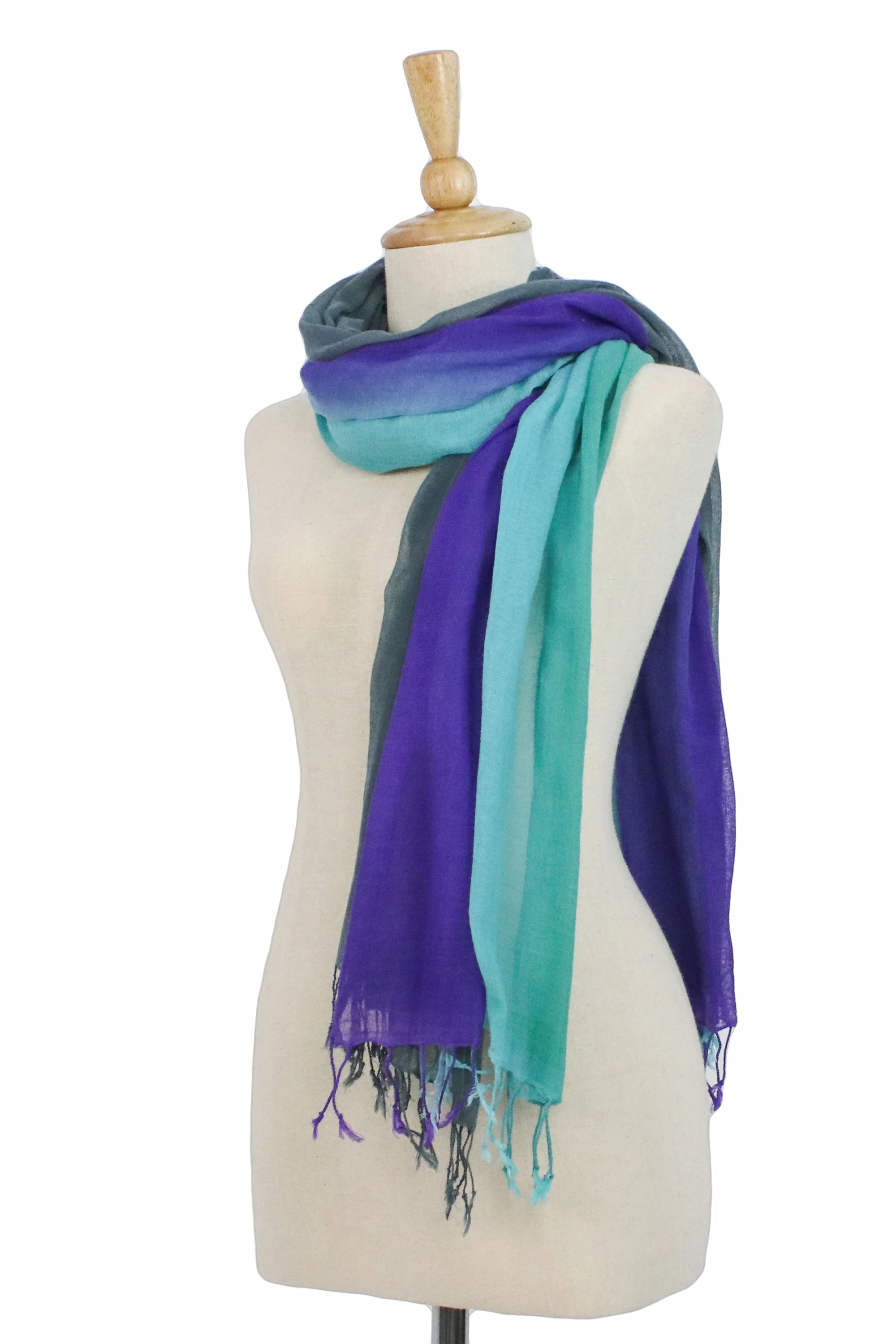 Meadow Breeze Fringed Striped Cotton Wrap Scarves from Thailand (Pair) - Image 5