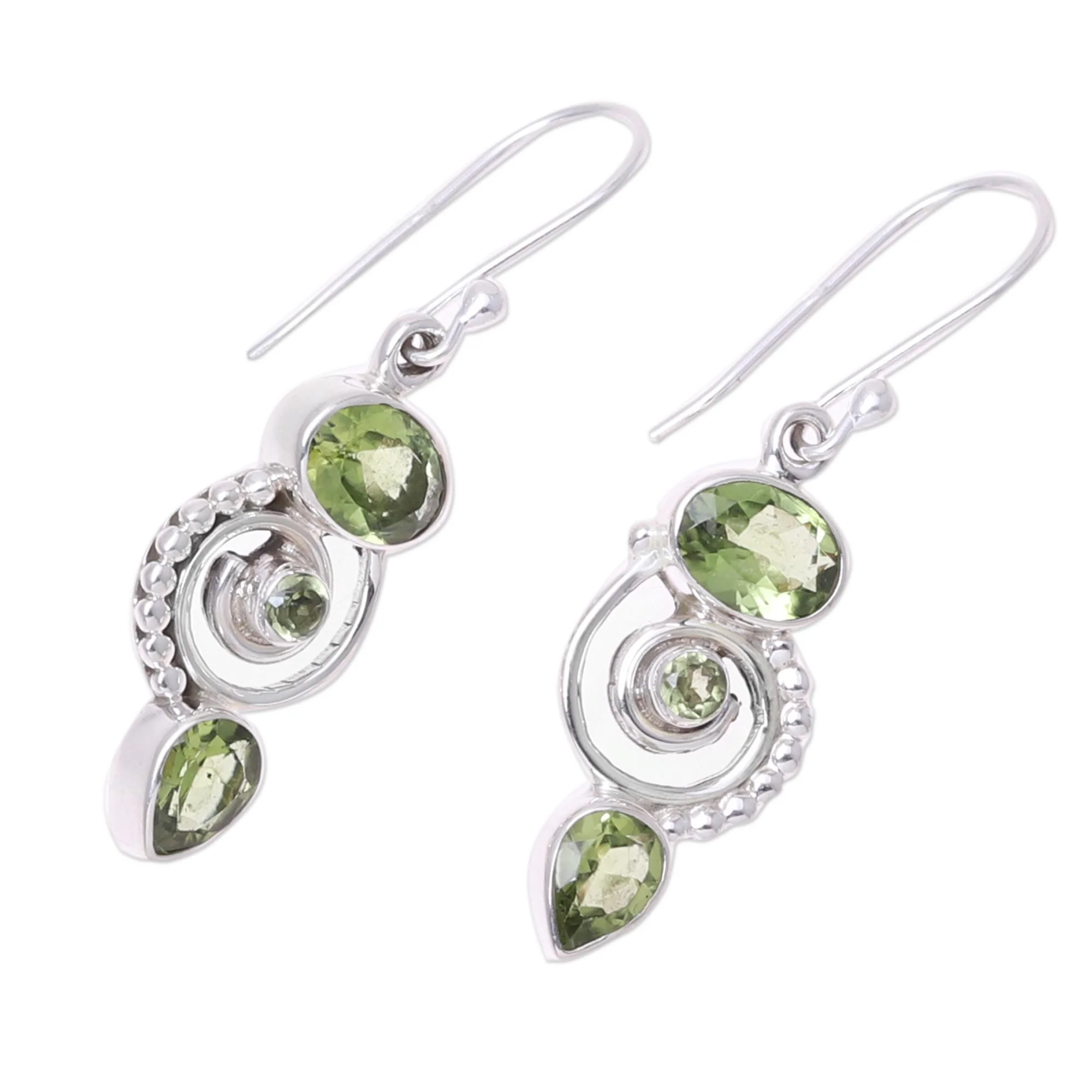 Meadow Labyrinth Peridot and Sterling Silver Spiral Dangle Earrings - Image 4