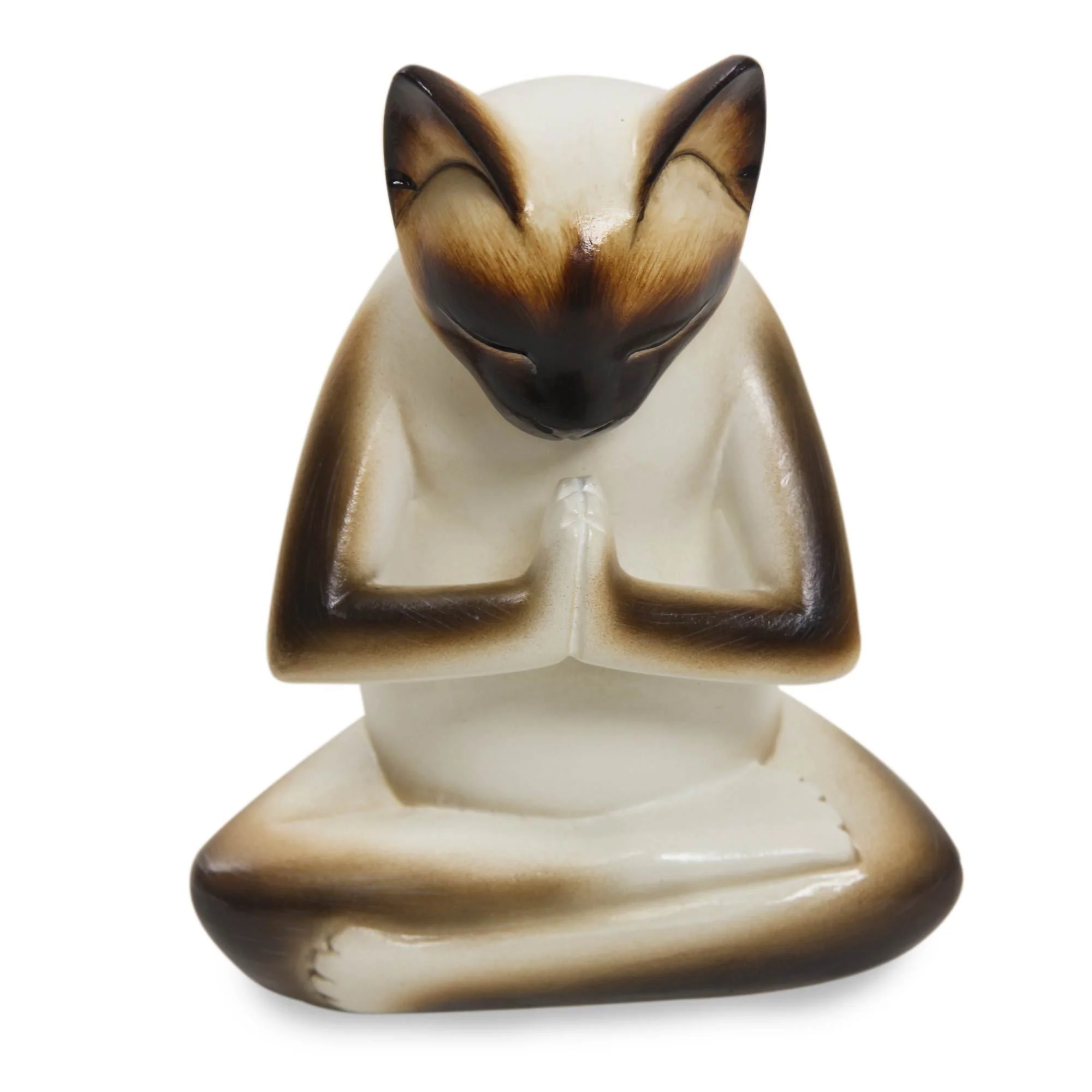 Meditating Kitty Albesia Wood Sculpture - Image 2