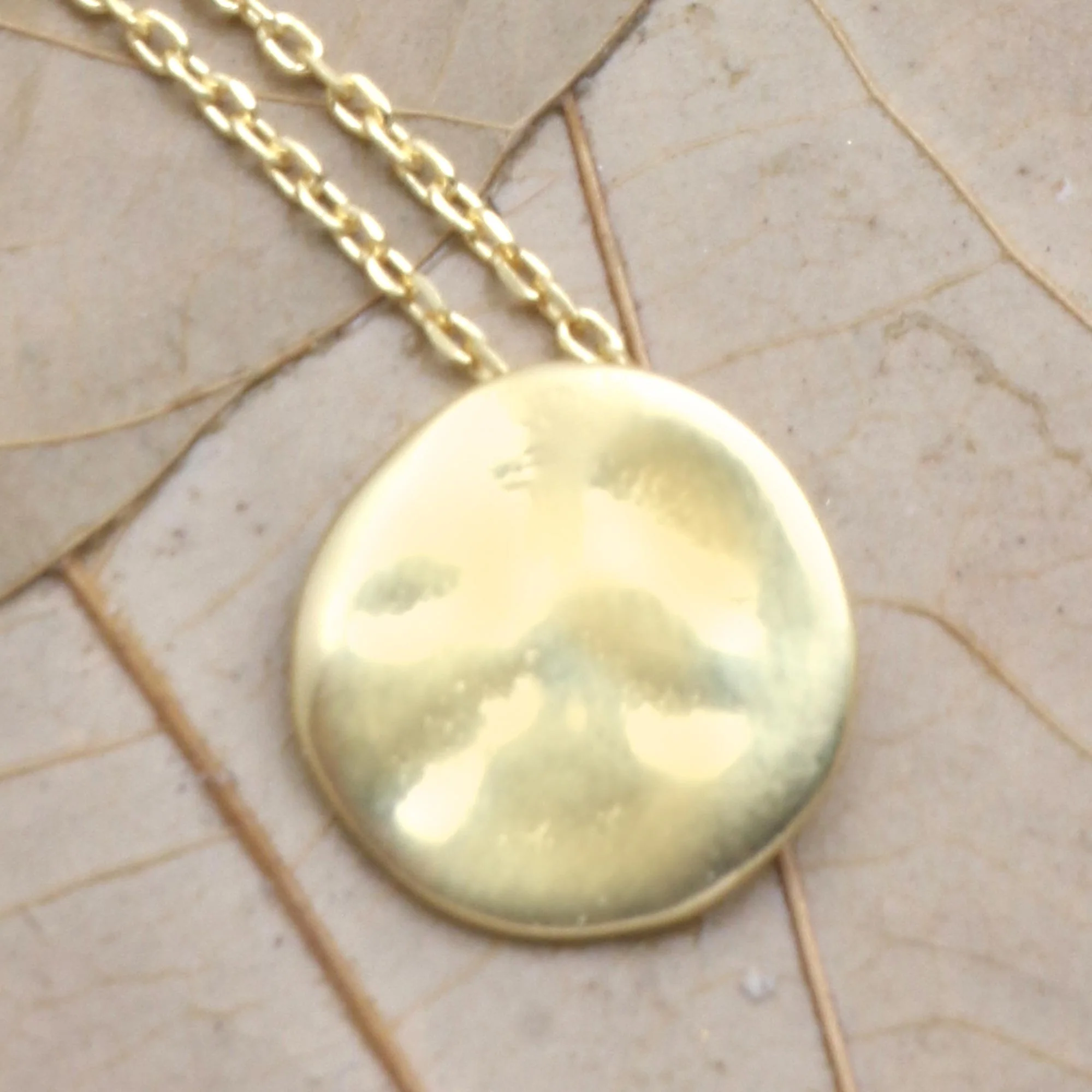 Meditation Coin Gold-Plated Sterling Silver Round Pendant Necklace - Image 3