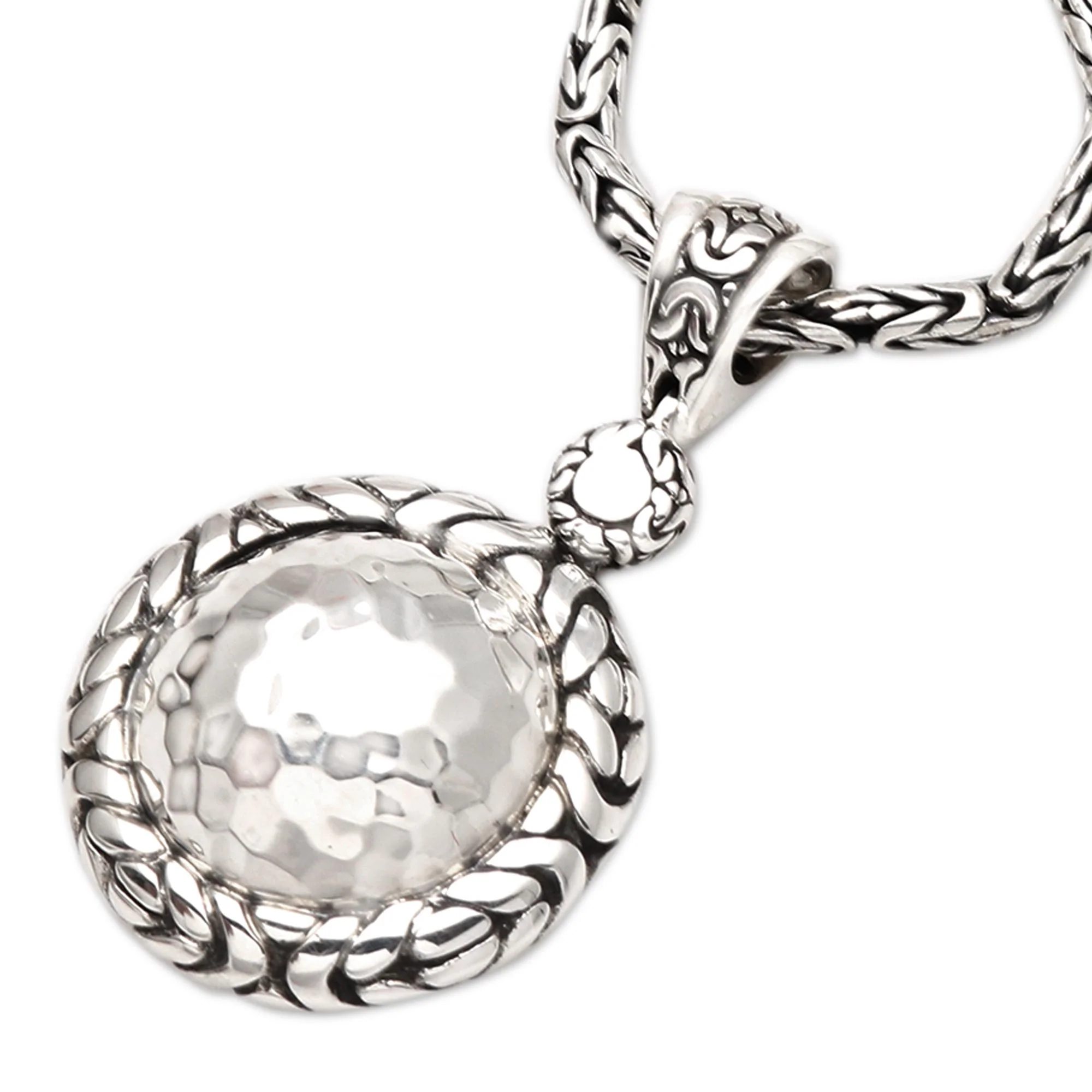 Meditation Healing Byzantine Link Hammered Sterling Silver Pendant Necklace - Image 4