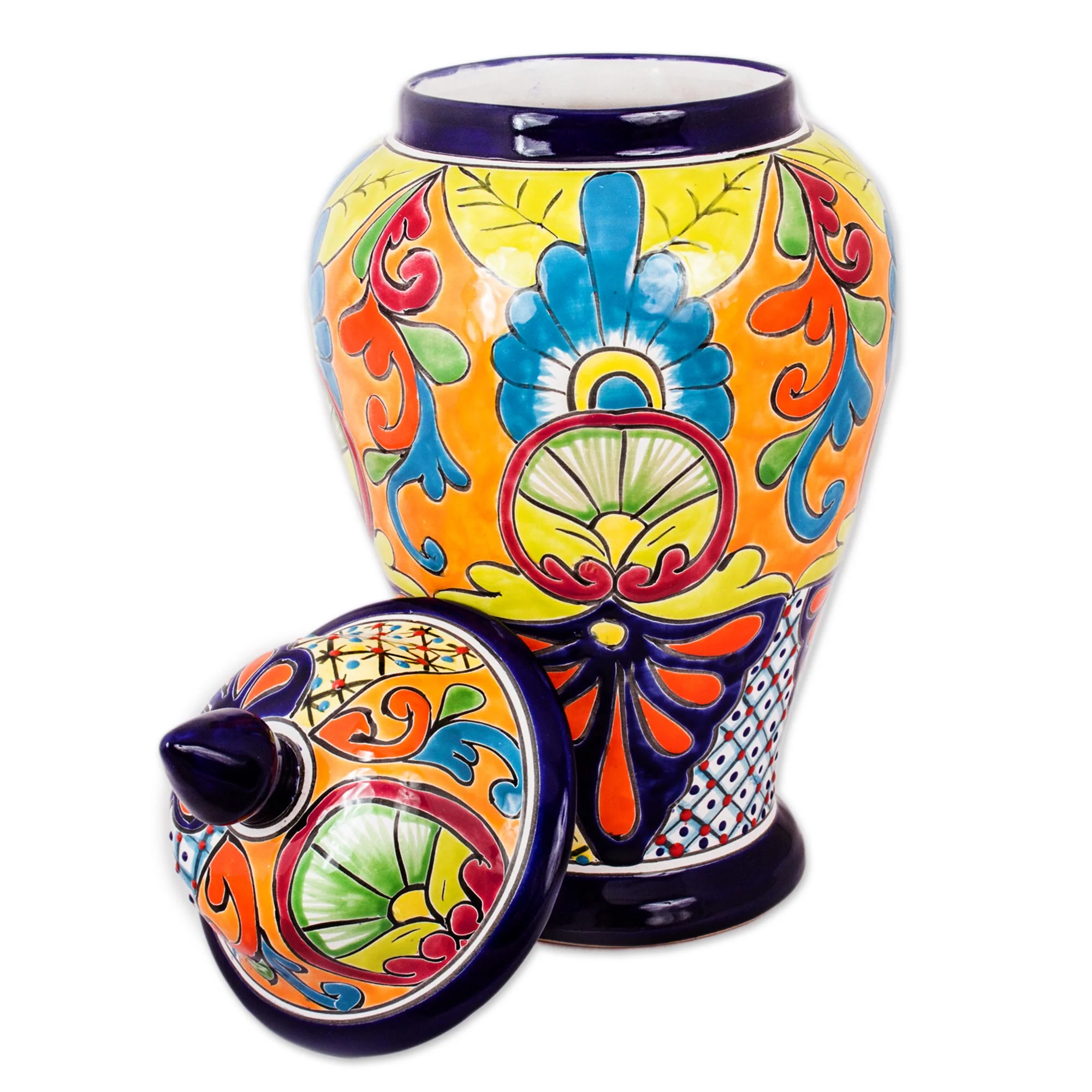 Mediterranean Beauty Hand-Painted Talavera-Style Ceramic Urn from Mexico - Image 3