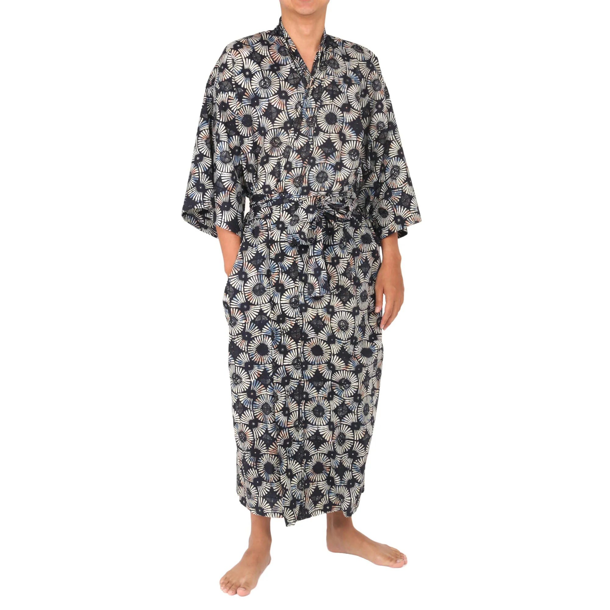 Men's Cotton Midnight Fireworks Blue Batik Robe - Image 2