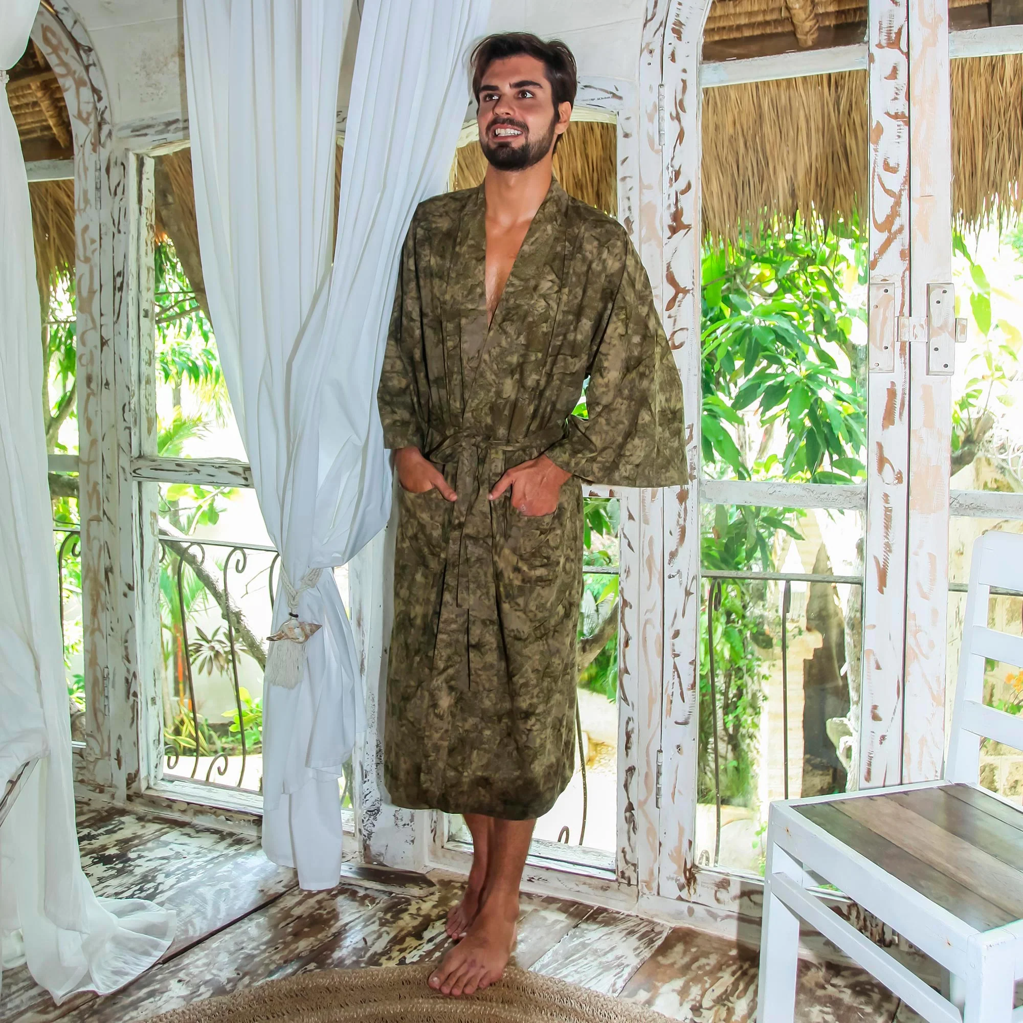 Men's Green Moss Printed Robe - Image 3