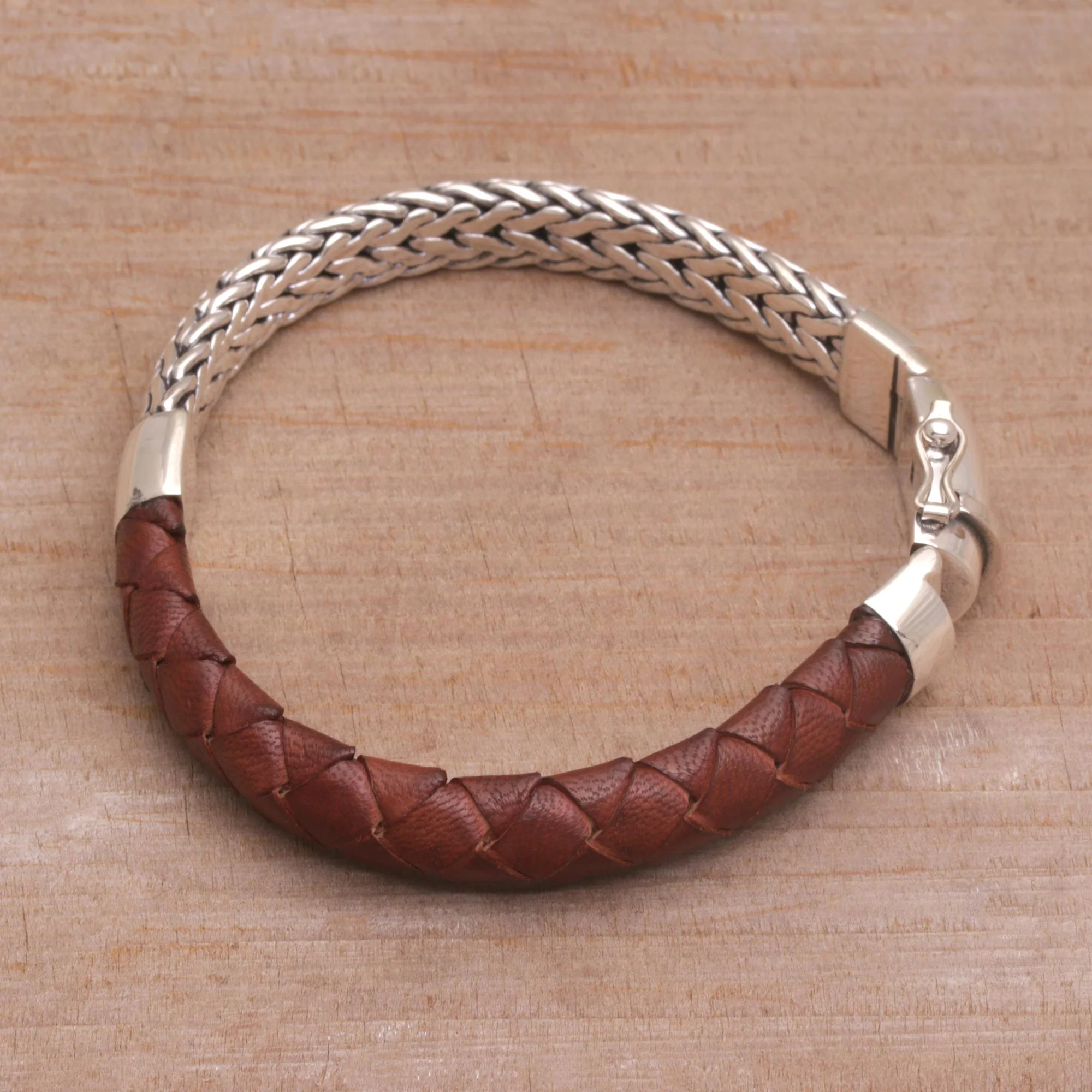 Men's Halfway to Home Sterling Silver Leather Bracelet - Image 3