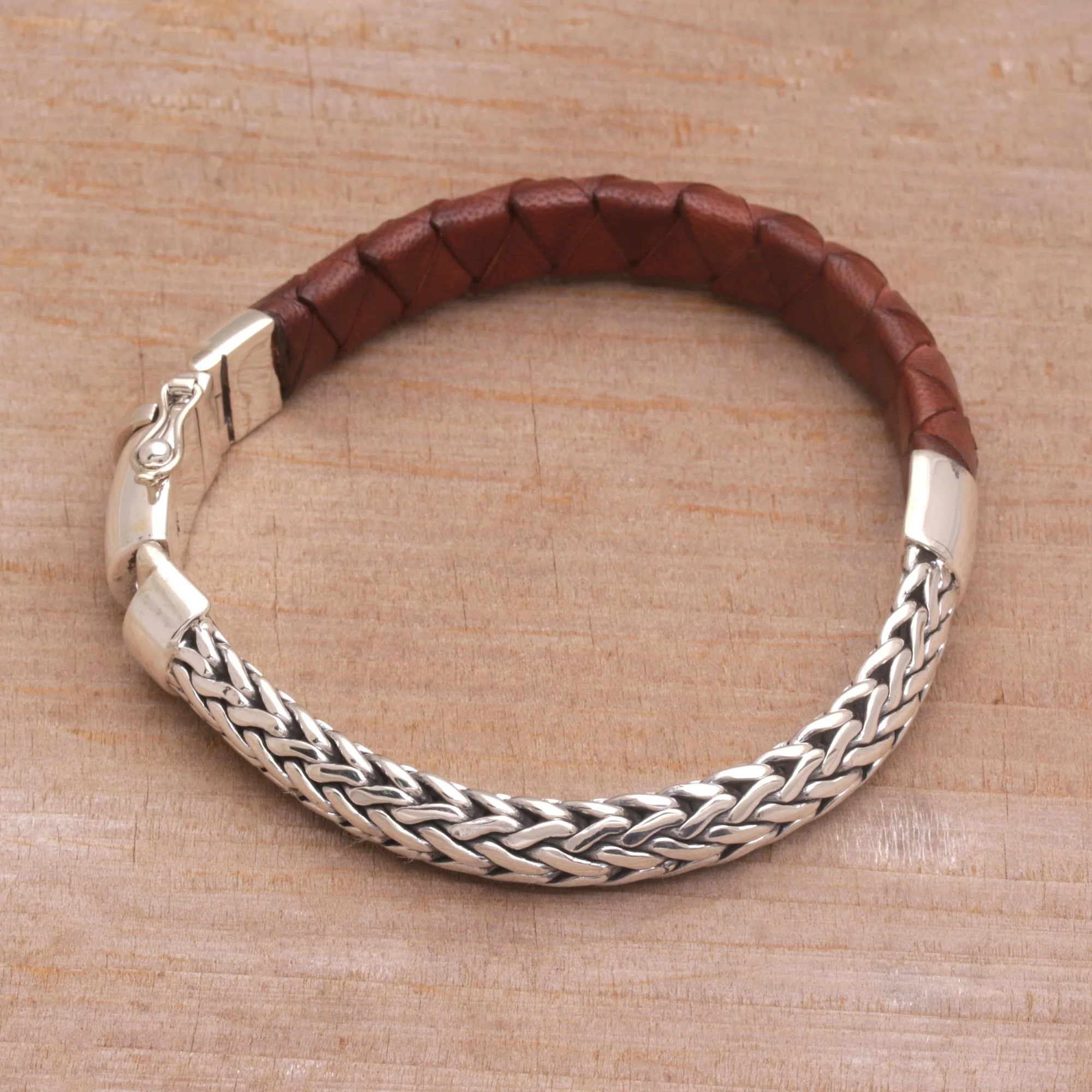 Men's Halfway to Home Sterling Silver Leather Bracelet - Image 4