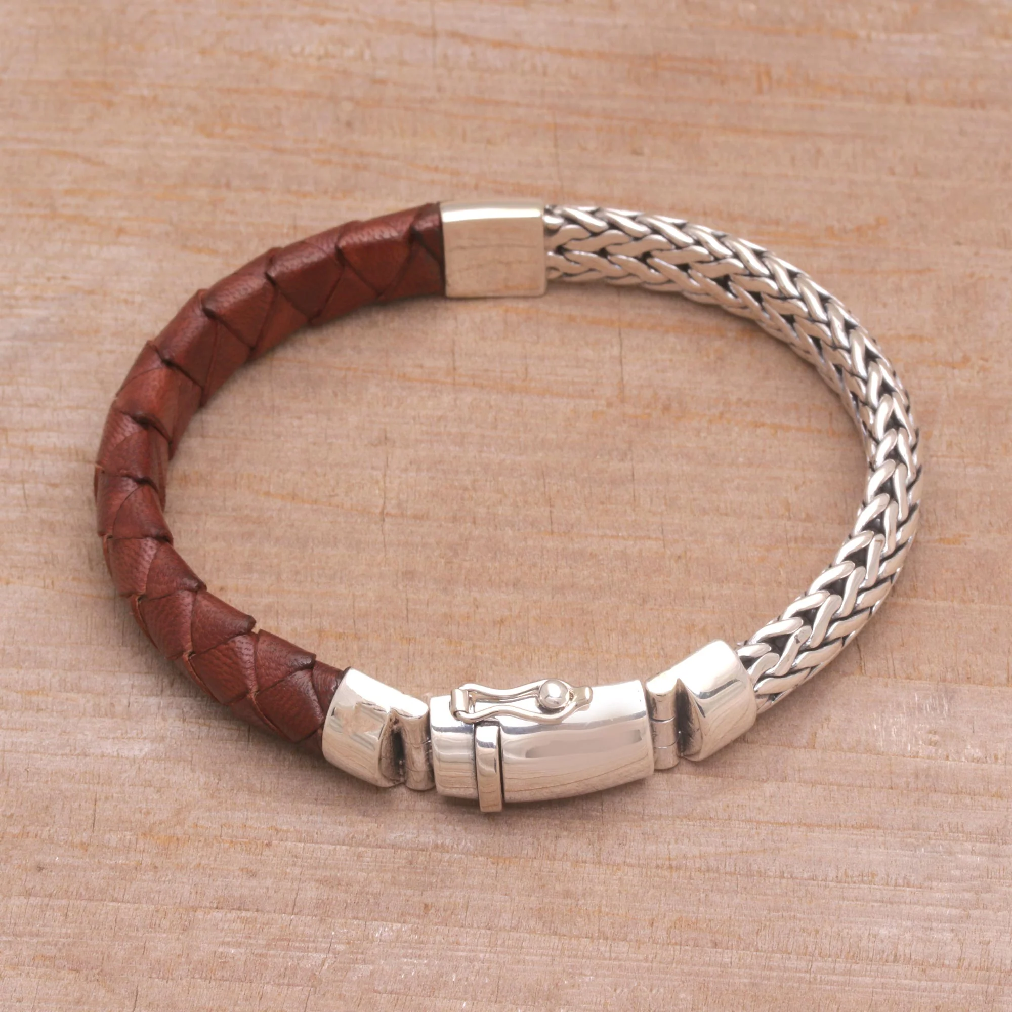 Men's Halfway to Home Sterling Silver Leather Bracelet - Image 5
