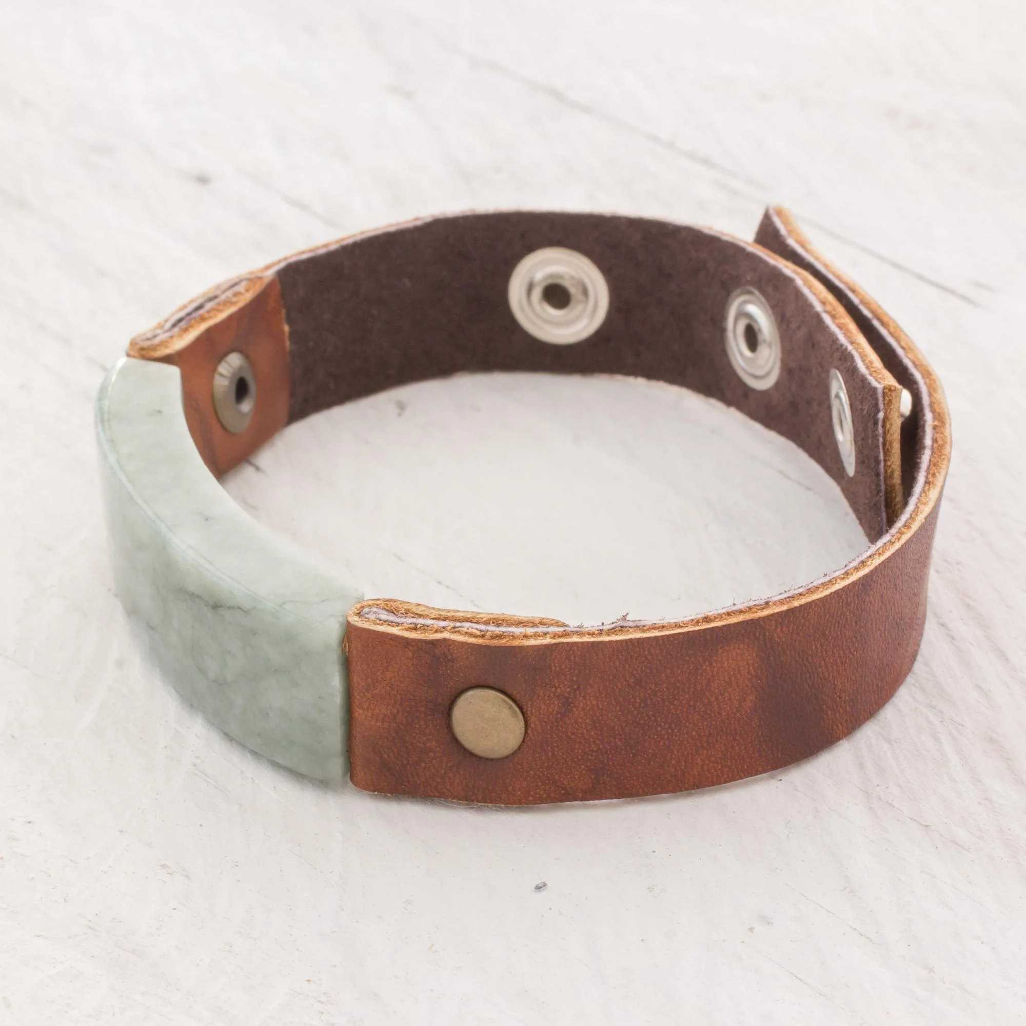 Men's Jade & Leather Wristband Bracelet - Image 2