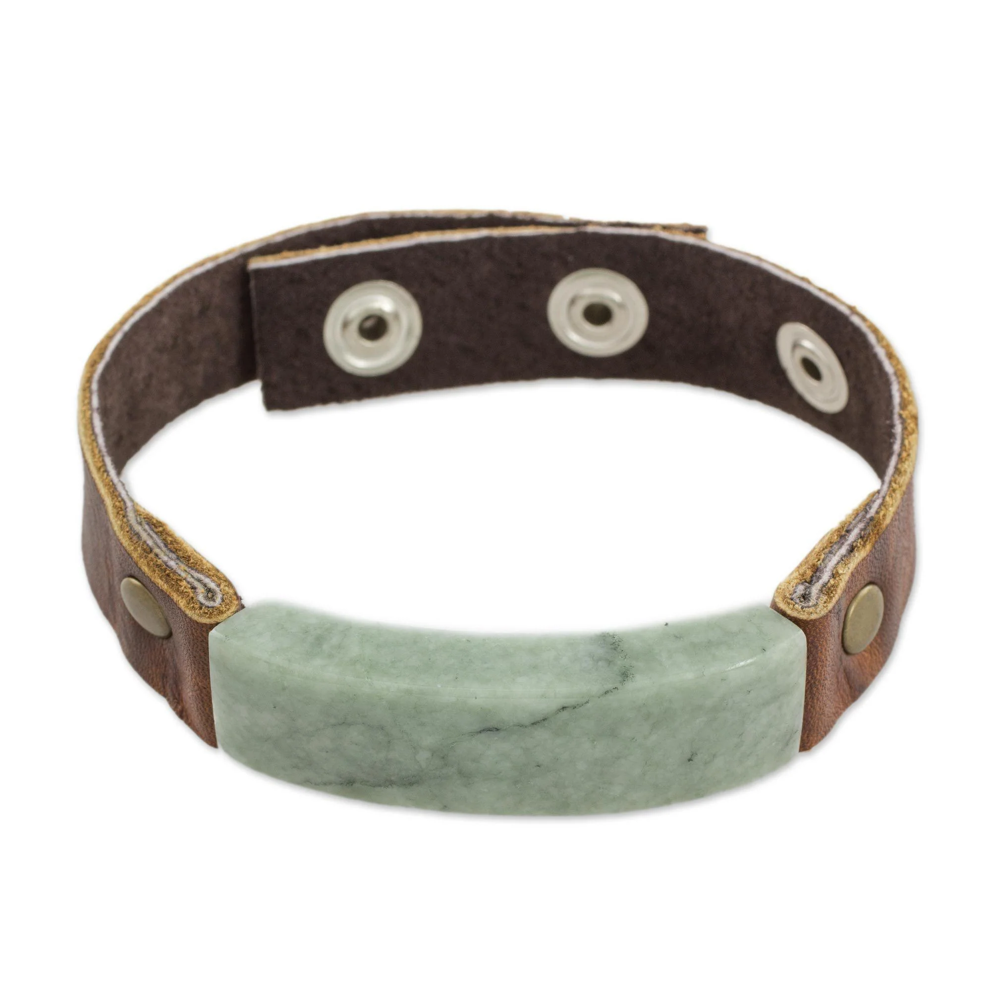 Men's Jade & Leather Wristband Bracelet - Image 3