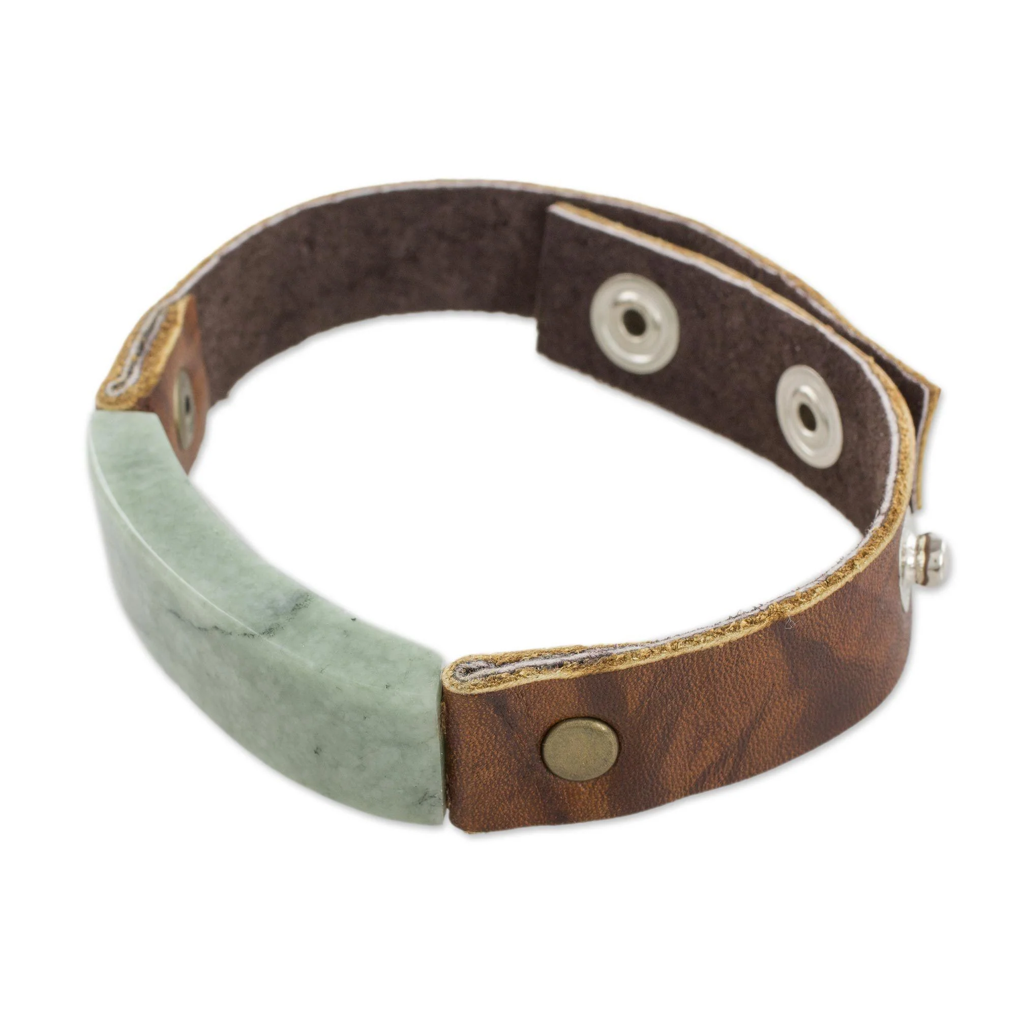 Men's Jade & Leather Wristband Bracelet - Image 4