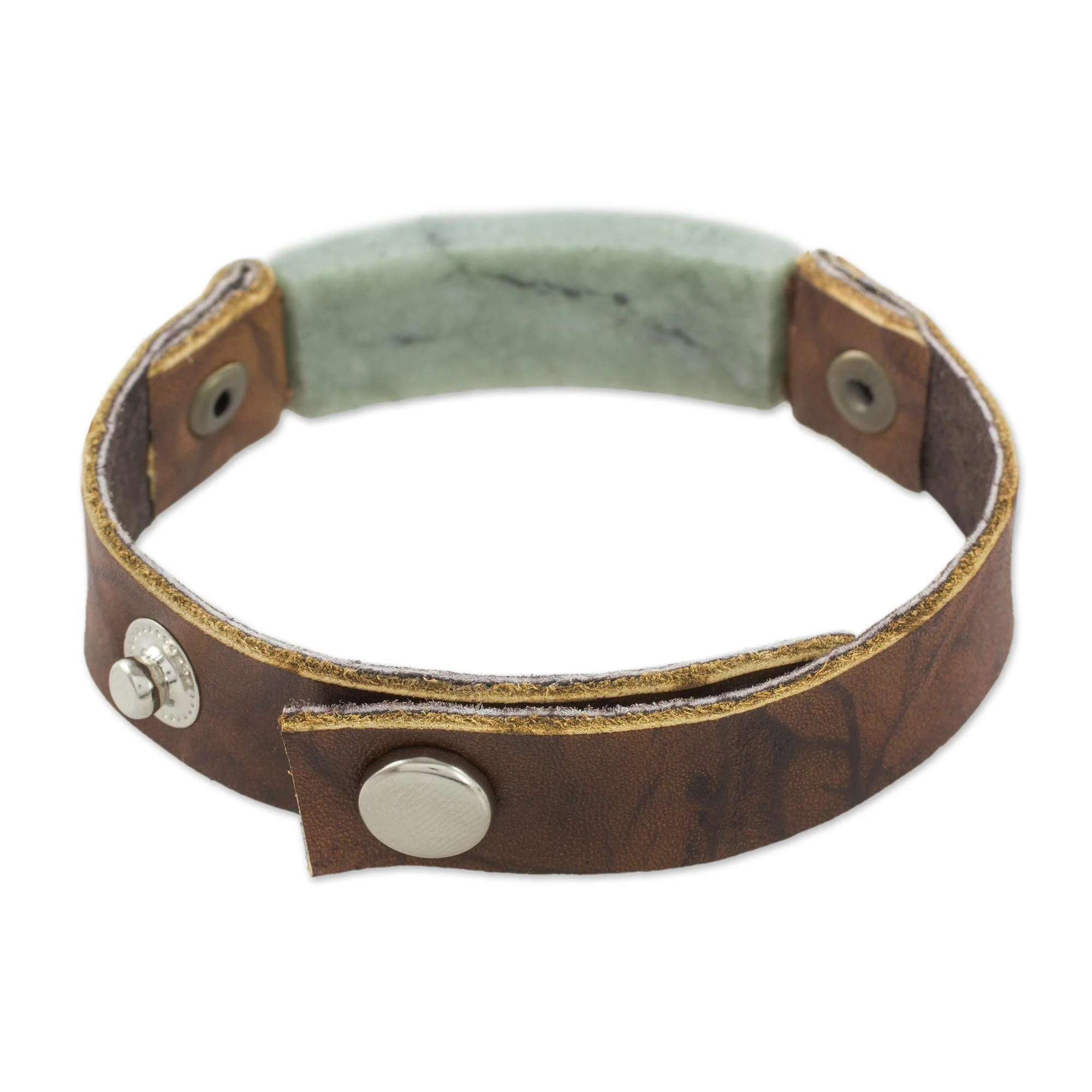 Men's Jade & Leather Wristband Bracelet - Image 5