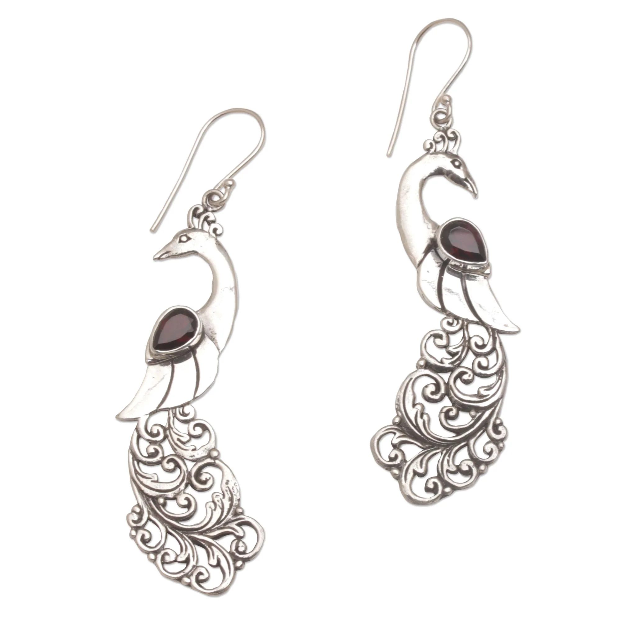 Merak Garnet Earrings with Peacock Theme from Bali - Image 2
