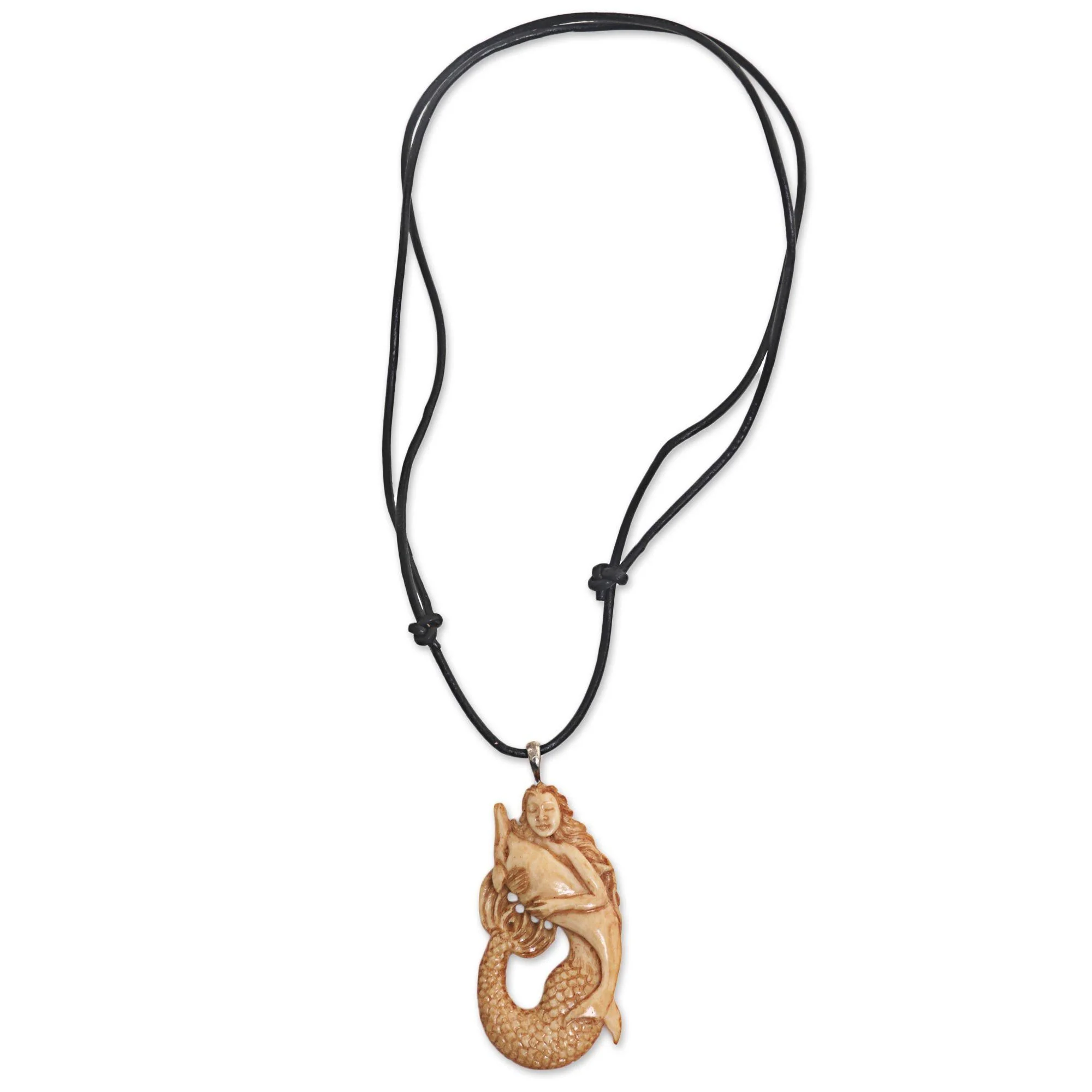 Mermaid & Dolphin Hand-Carved Pendant Necklace - Image 3