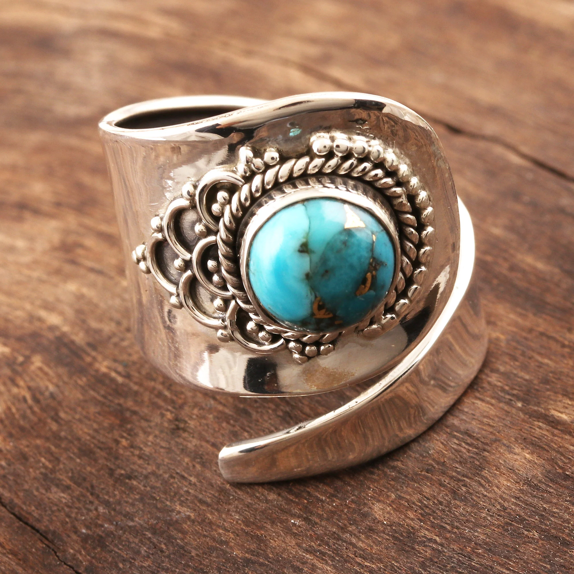 Mermaid Scales Composite Turquoise and Sterling Silver Wrap Ring - Image 3