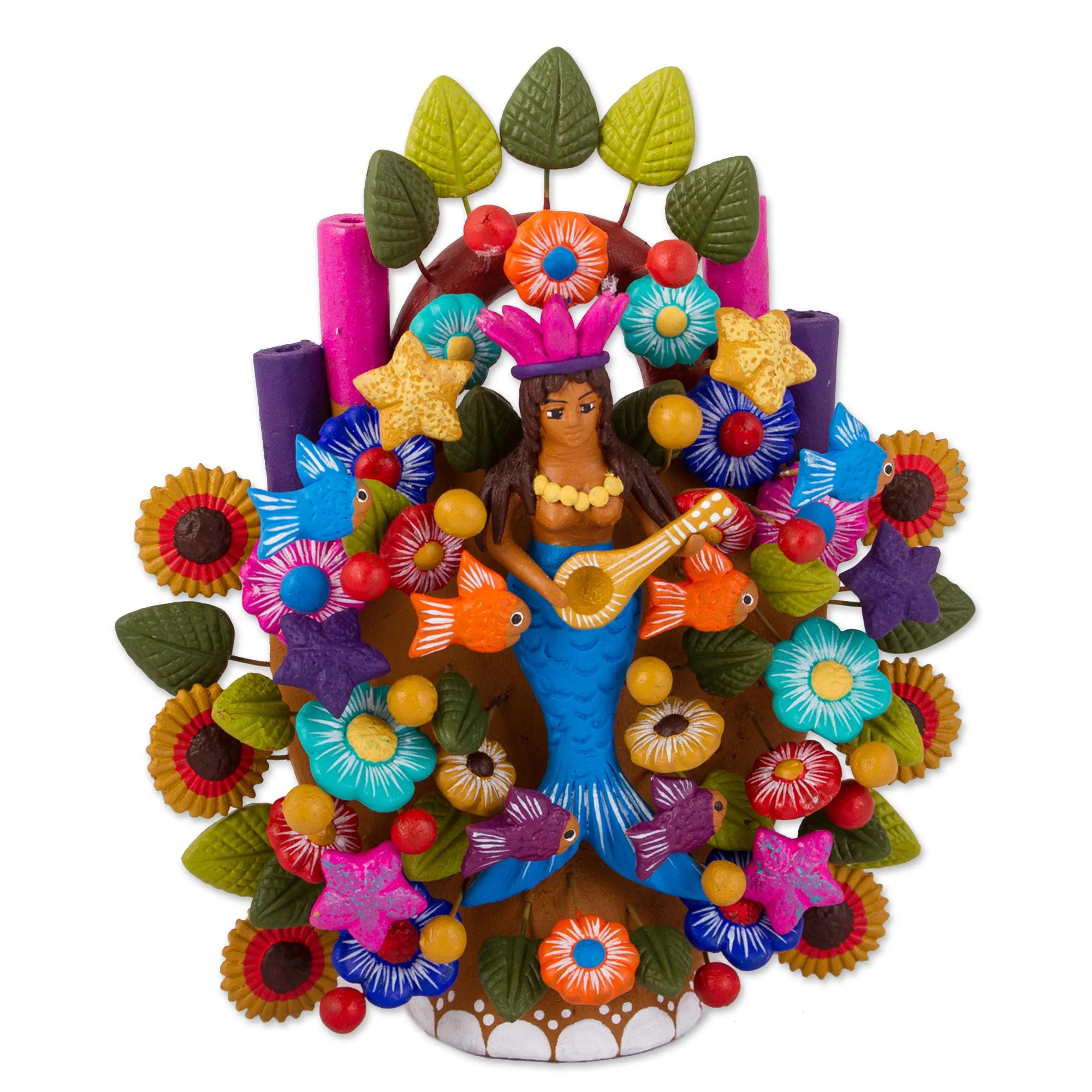 Mermaid's Home Hand-Painted Mermaid-Themed Ceramic Sculpture from Mexico - Image 2