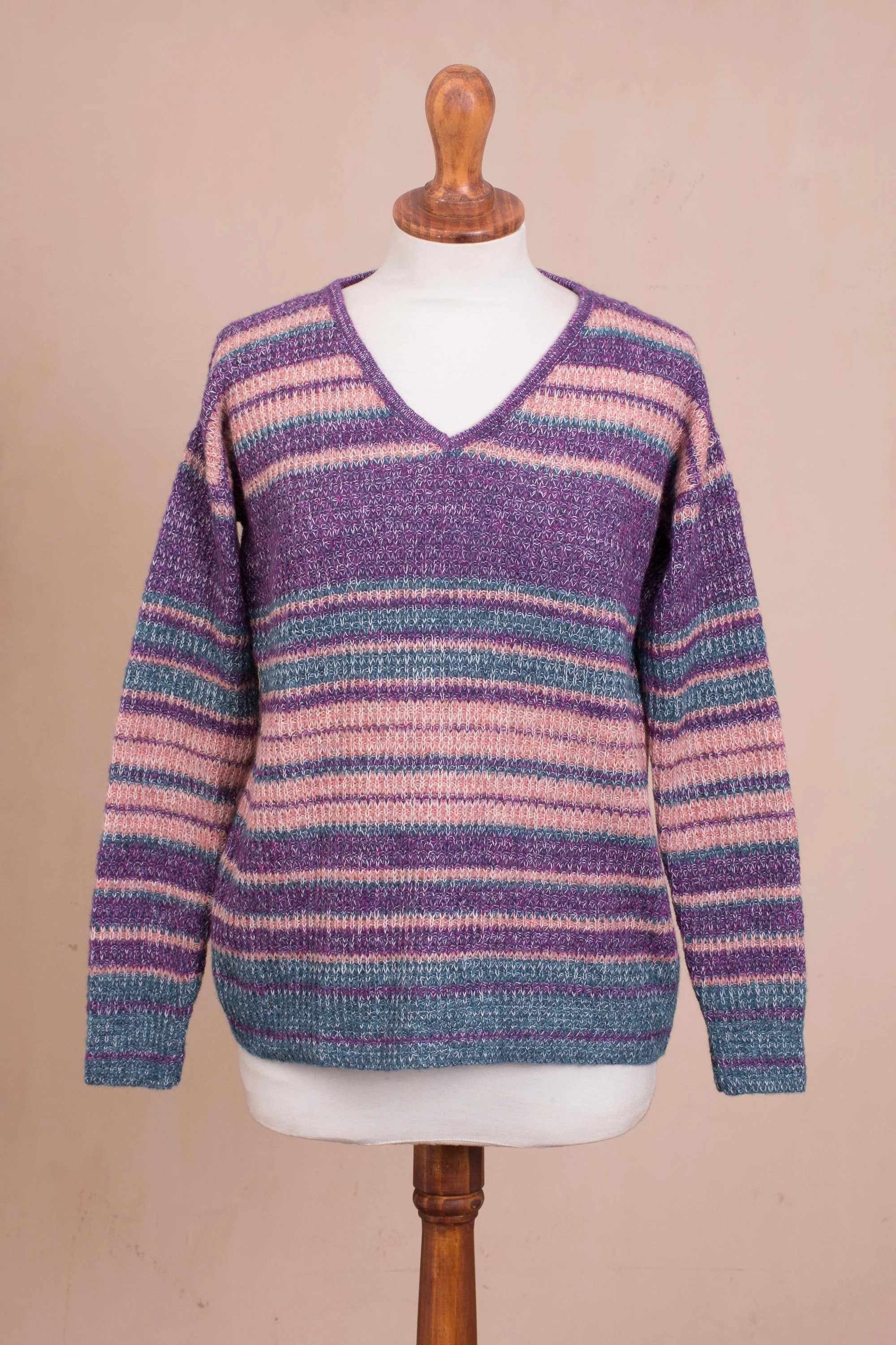 Mesa Sunrise Multi-Color Stripe Alpaca Blend Long Sleeve V-Neck Sweater - Image 5