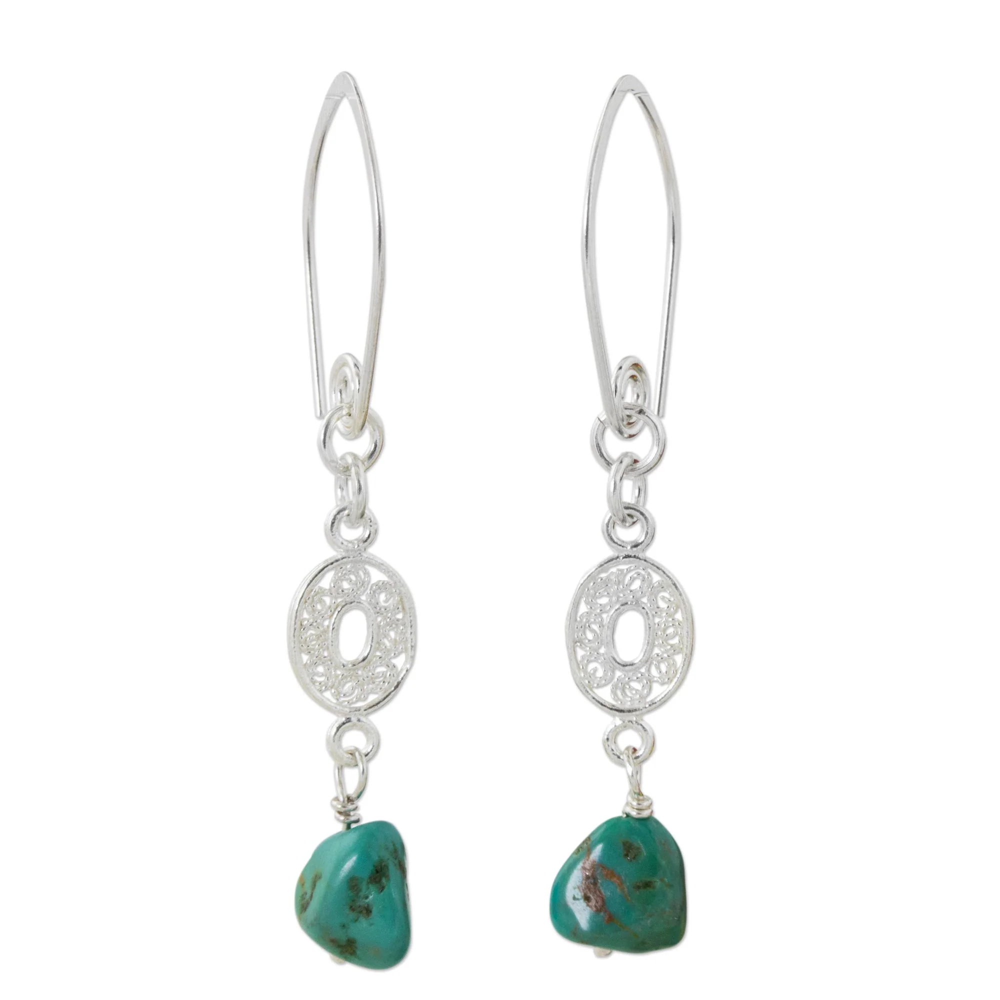 Mesmerize in Turquoise Hand Crafted Reconstituted Turquoise Dangle Earrings - Image 2