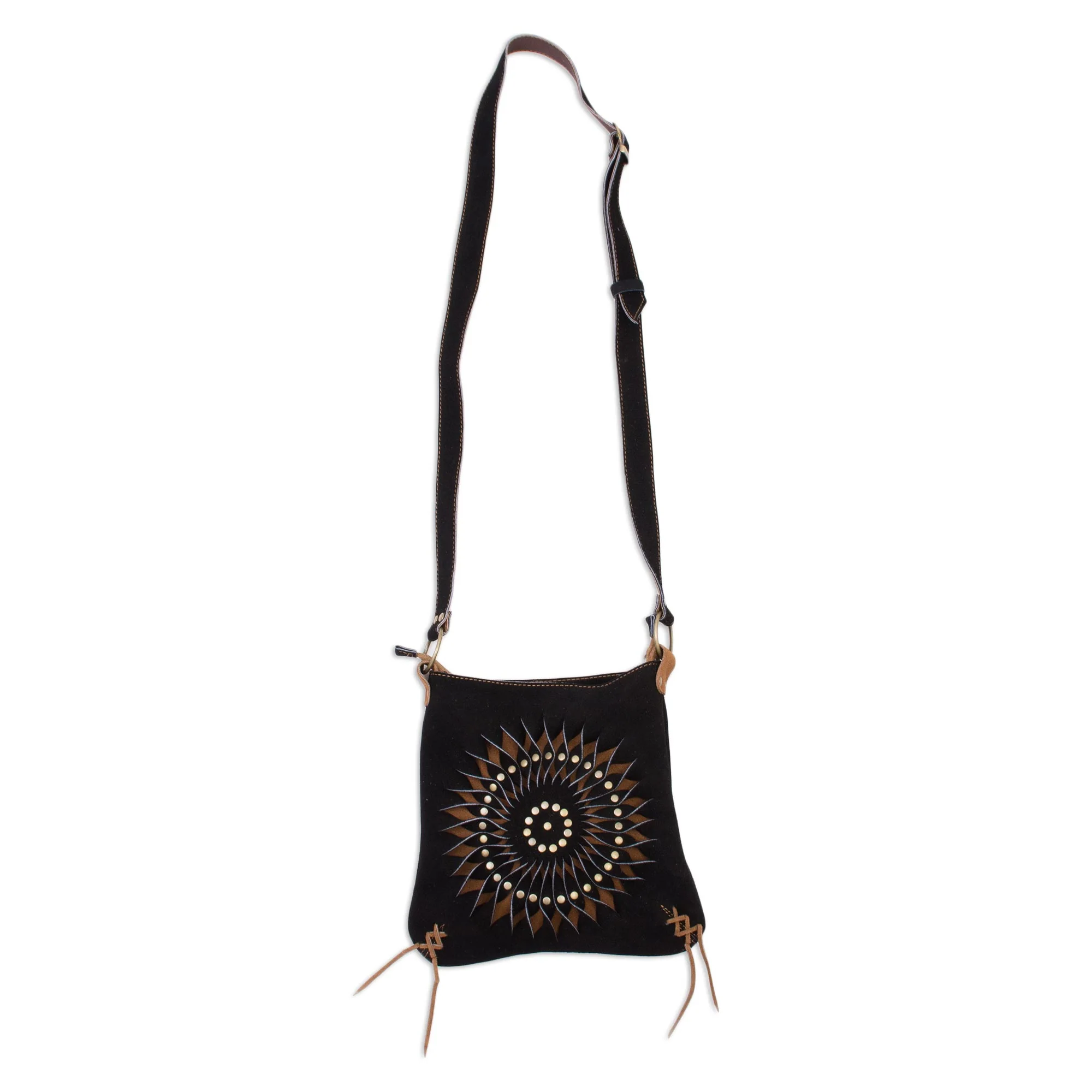 Mesmerizing Sun Black and Brown Suede Laser Cut Sun Motif Sling - Image 2