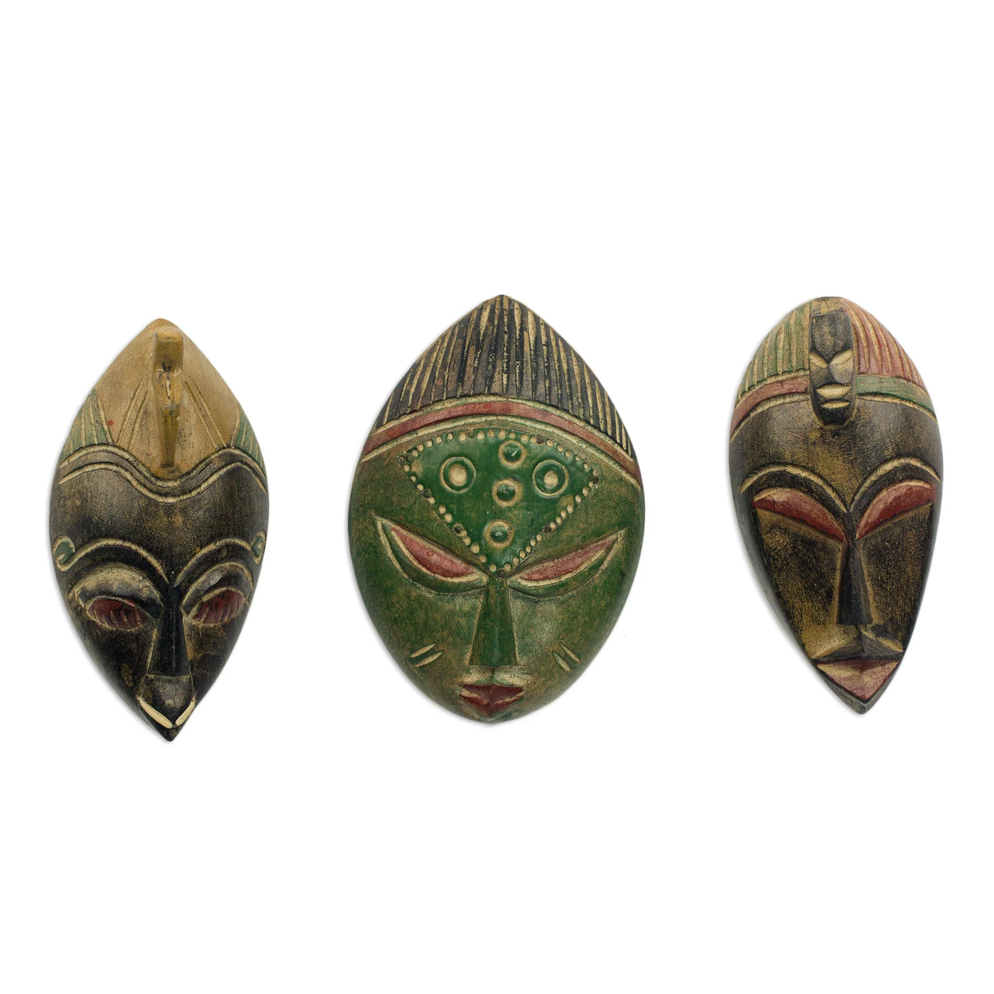 Messengers of Justice Set of Three Sese Wood African Masks Handmade in Ghana - Image 2
