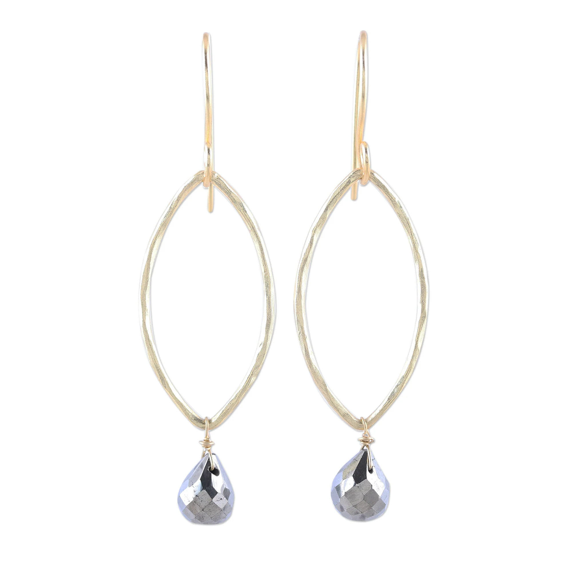 Metallic Gleam Pyrite Dangle Earrings - Image 3