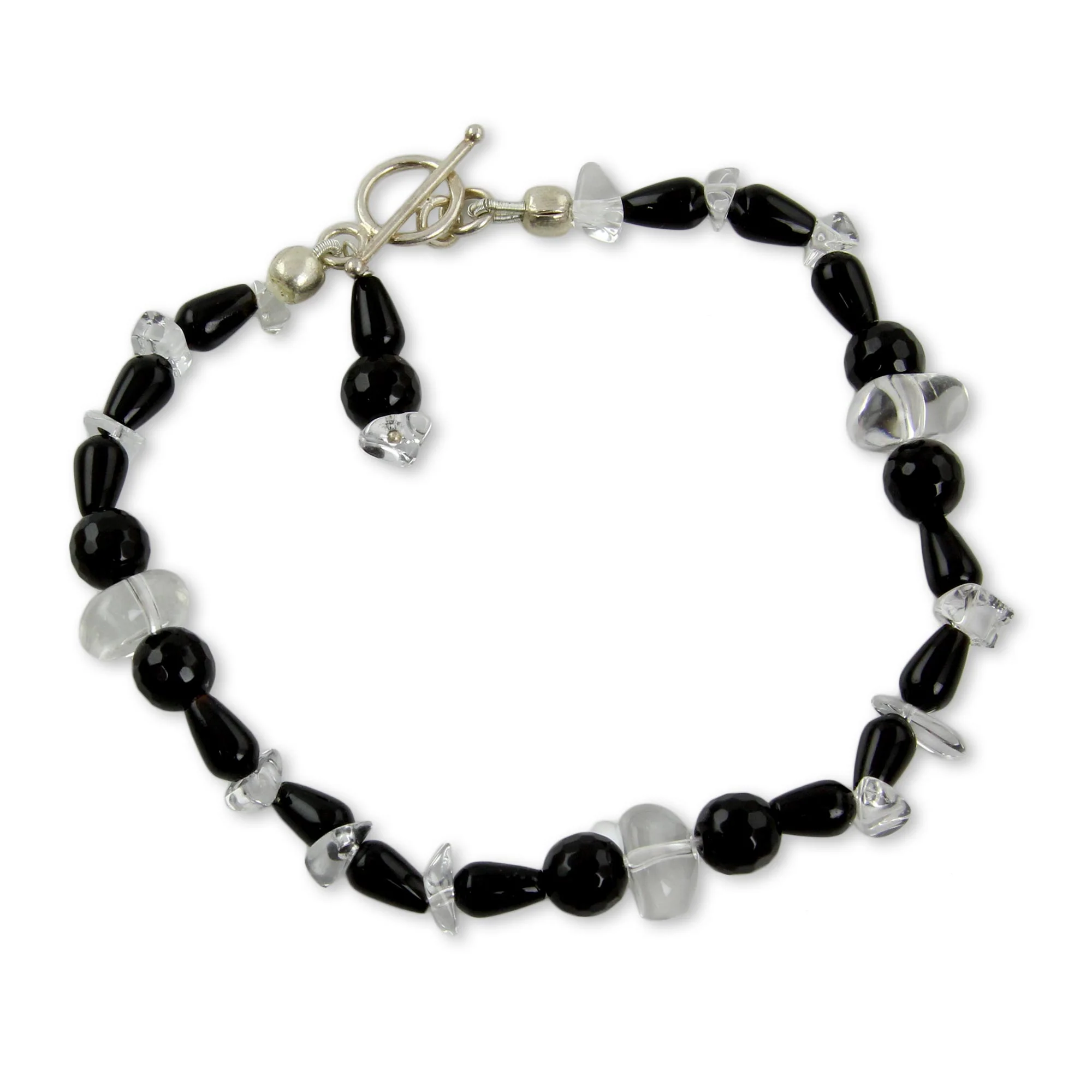 Midnight Allure Indian Handmade Onyx and Quartz Black and White Bracelet - Image 2