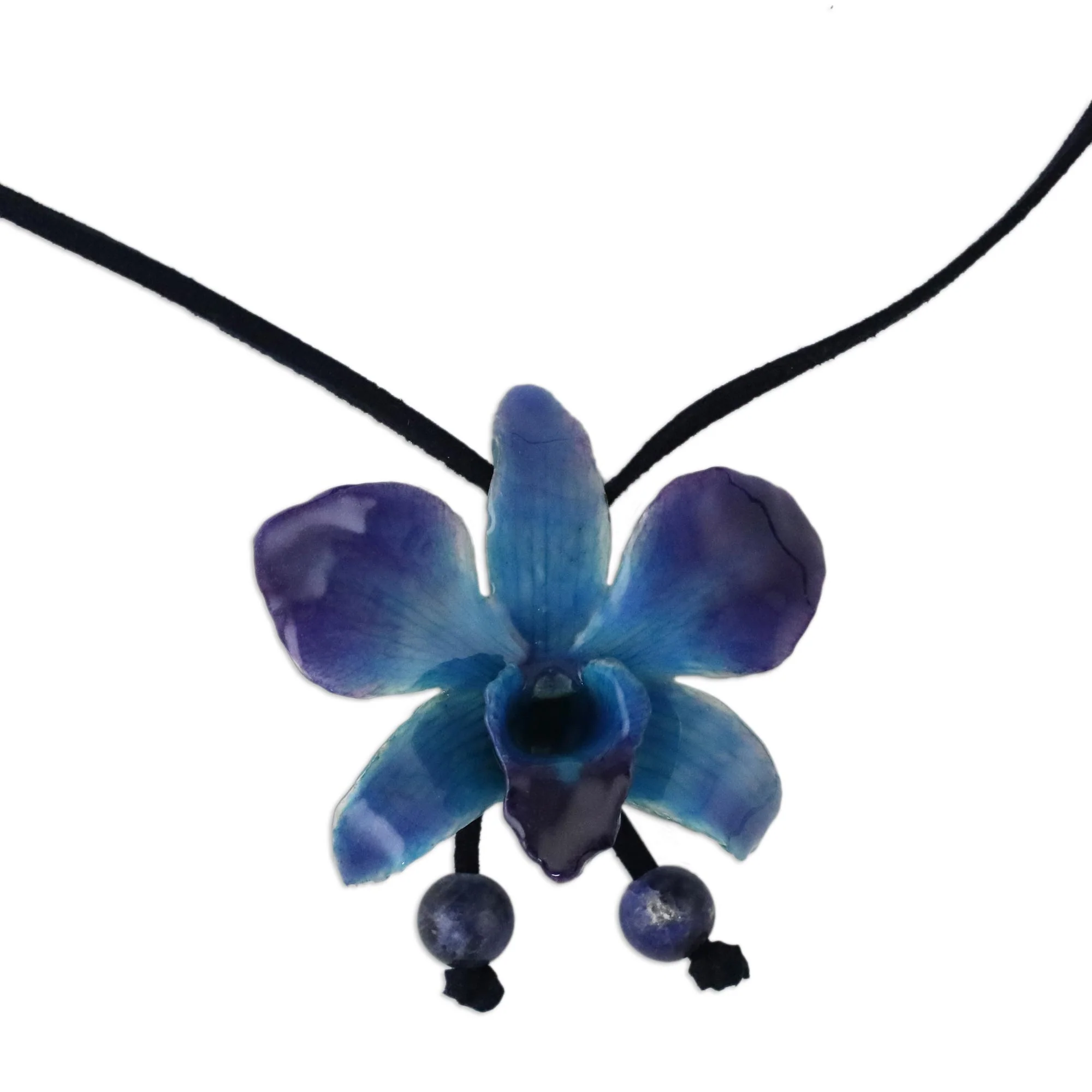 Midnight Blue Orchid & Sodalite Long Lariat Necklace - Image 2