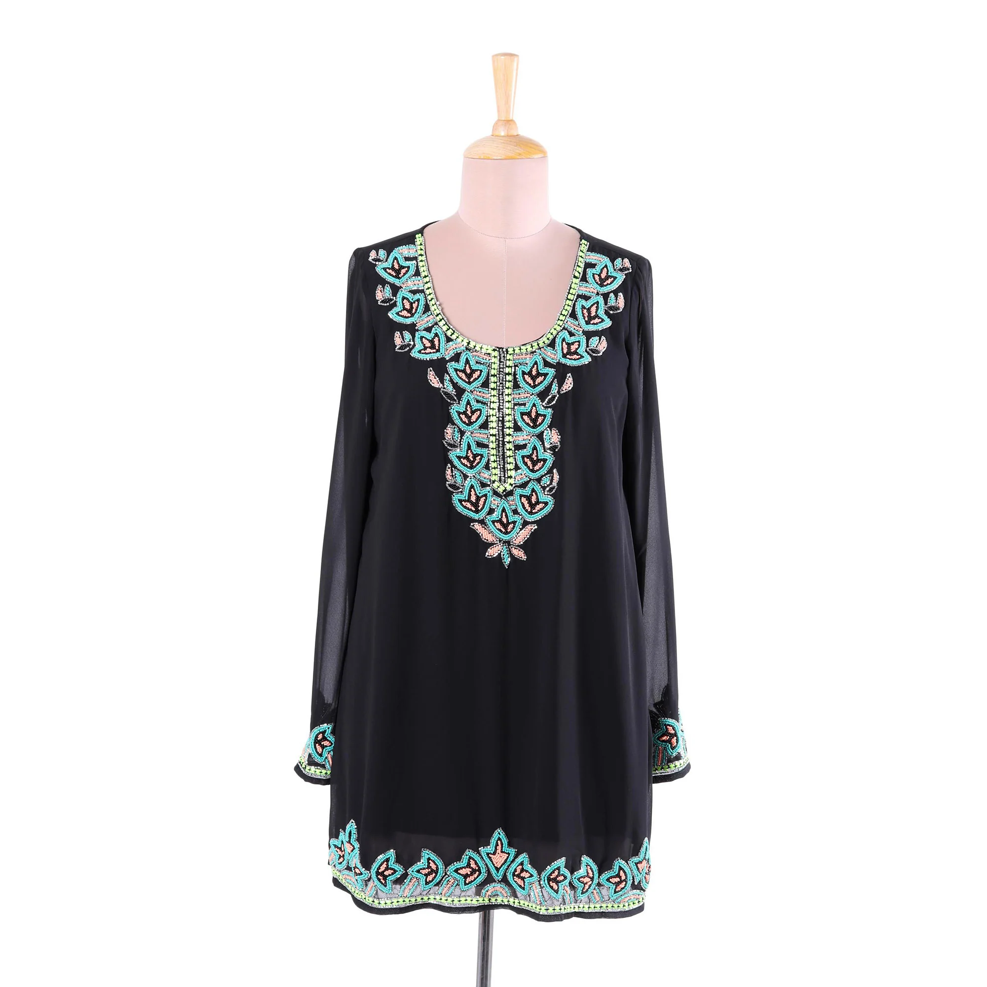 Midnight Celebration Multicolor Beaded Tunic - Image 4