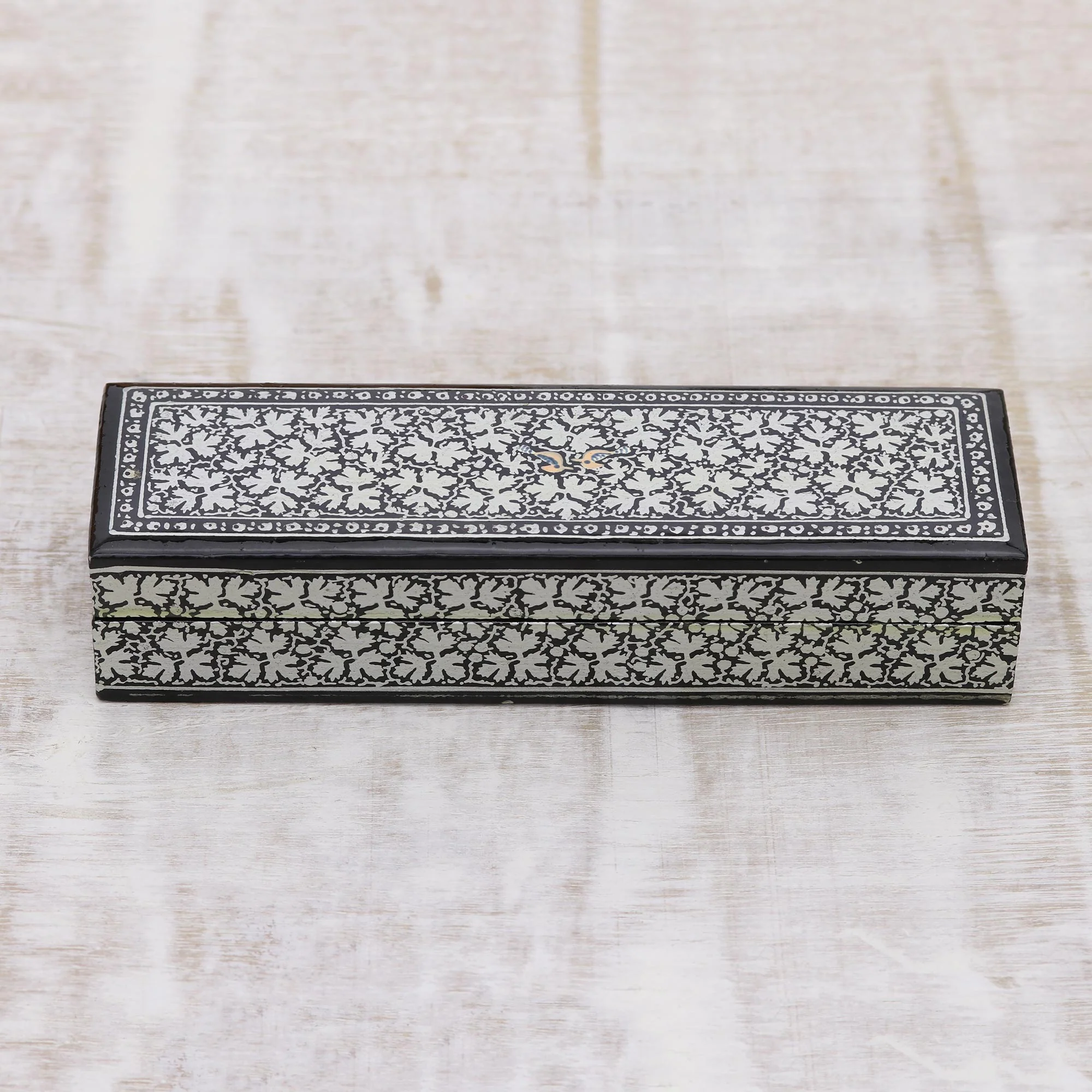 Midnight Charm Handmade Wood Floral Decorative Box by Indian Artisan - Image 3