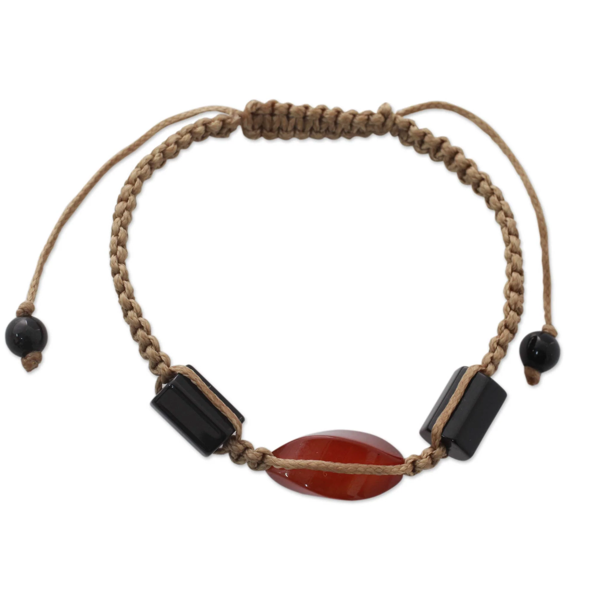 Midnight Flame Onyx and Red Agate Macrame Bracelet - Image 2