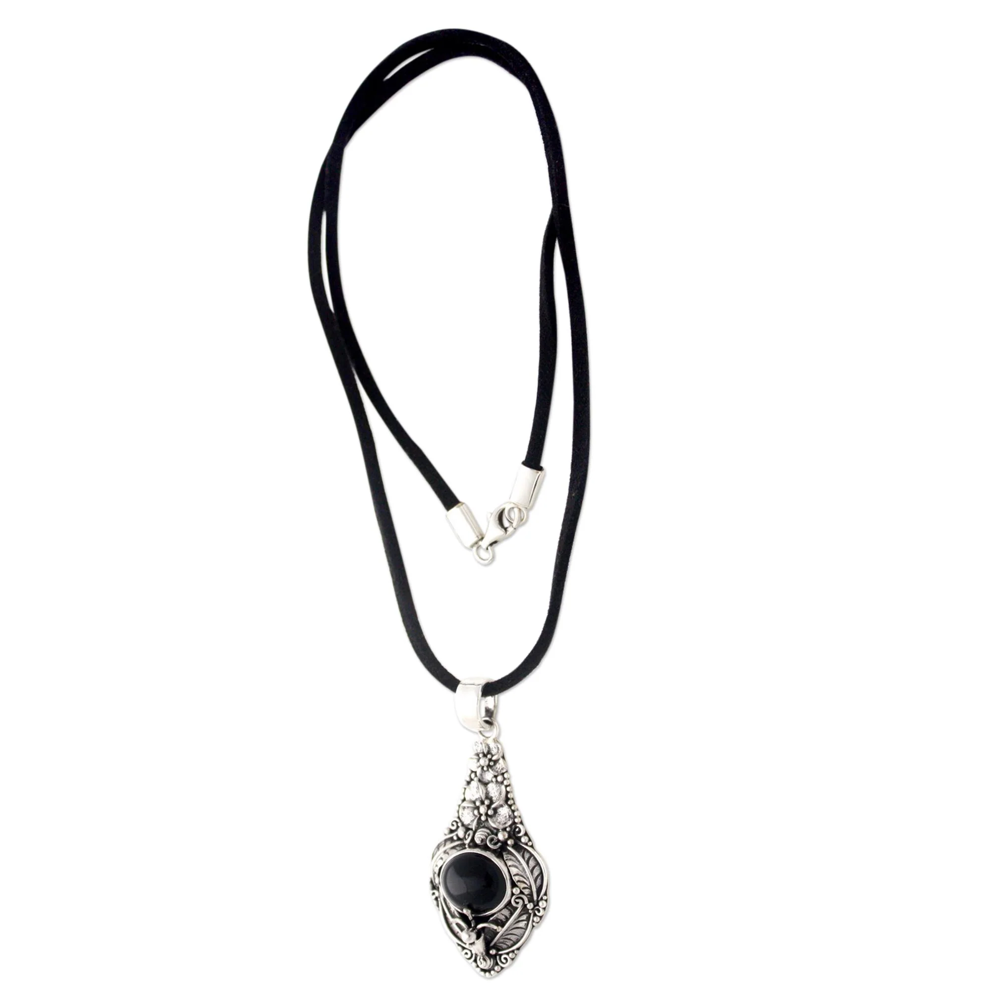 Midnight Garden Floral Sterling Silver and Onyx Necklace - Image 3