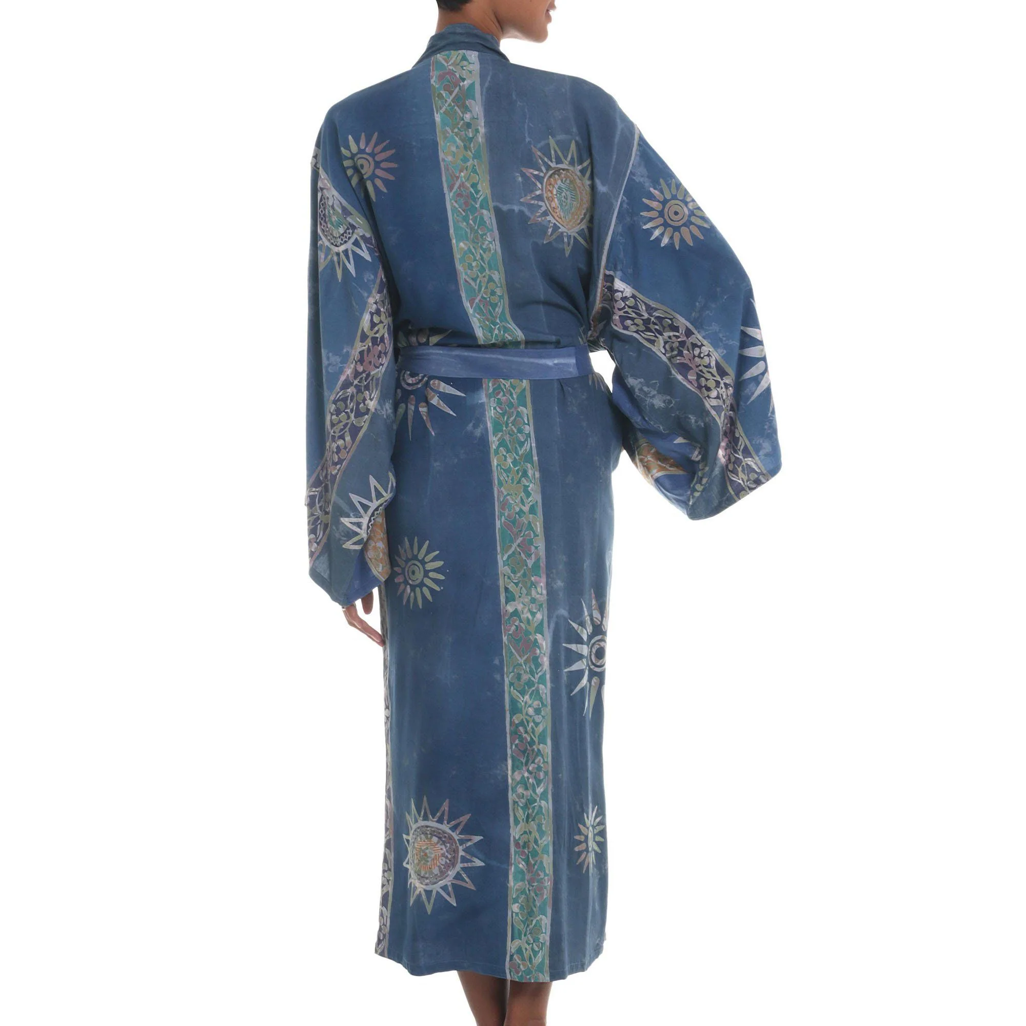 Midnight in Blue Women's Batik Long Robe - Image 4