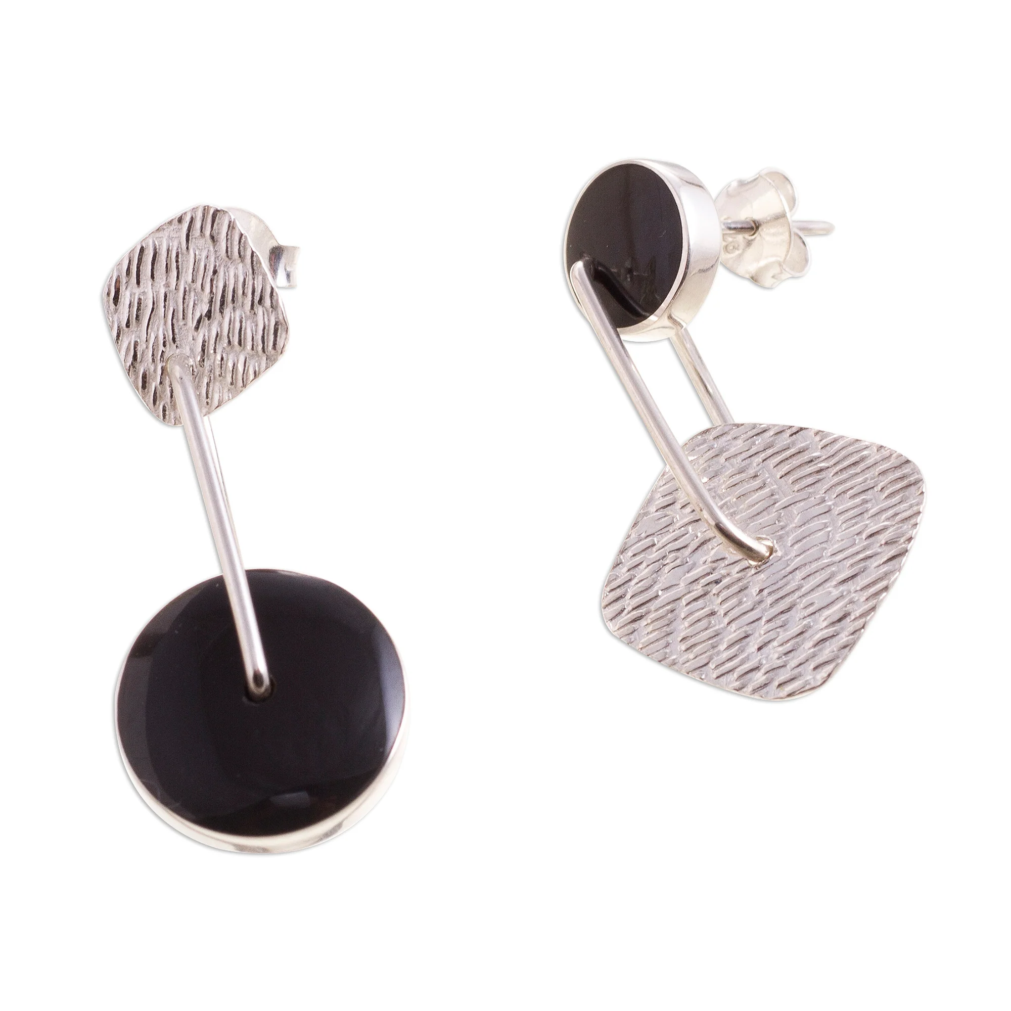 Midnight in Motion Obsidian and Textured Sterling Silver Dangle Earrings - Image 4