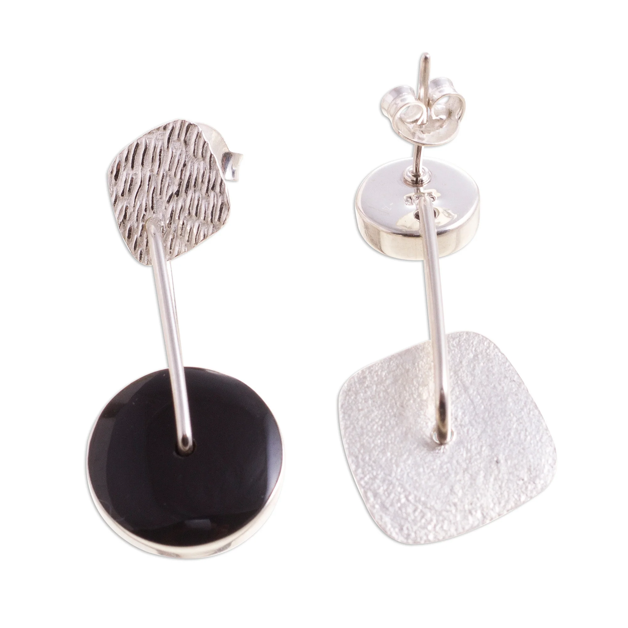 Midnight in Motion Obsidian and Textured Sterling Silver Dangle Earrings - Image 5