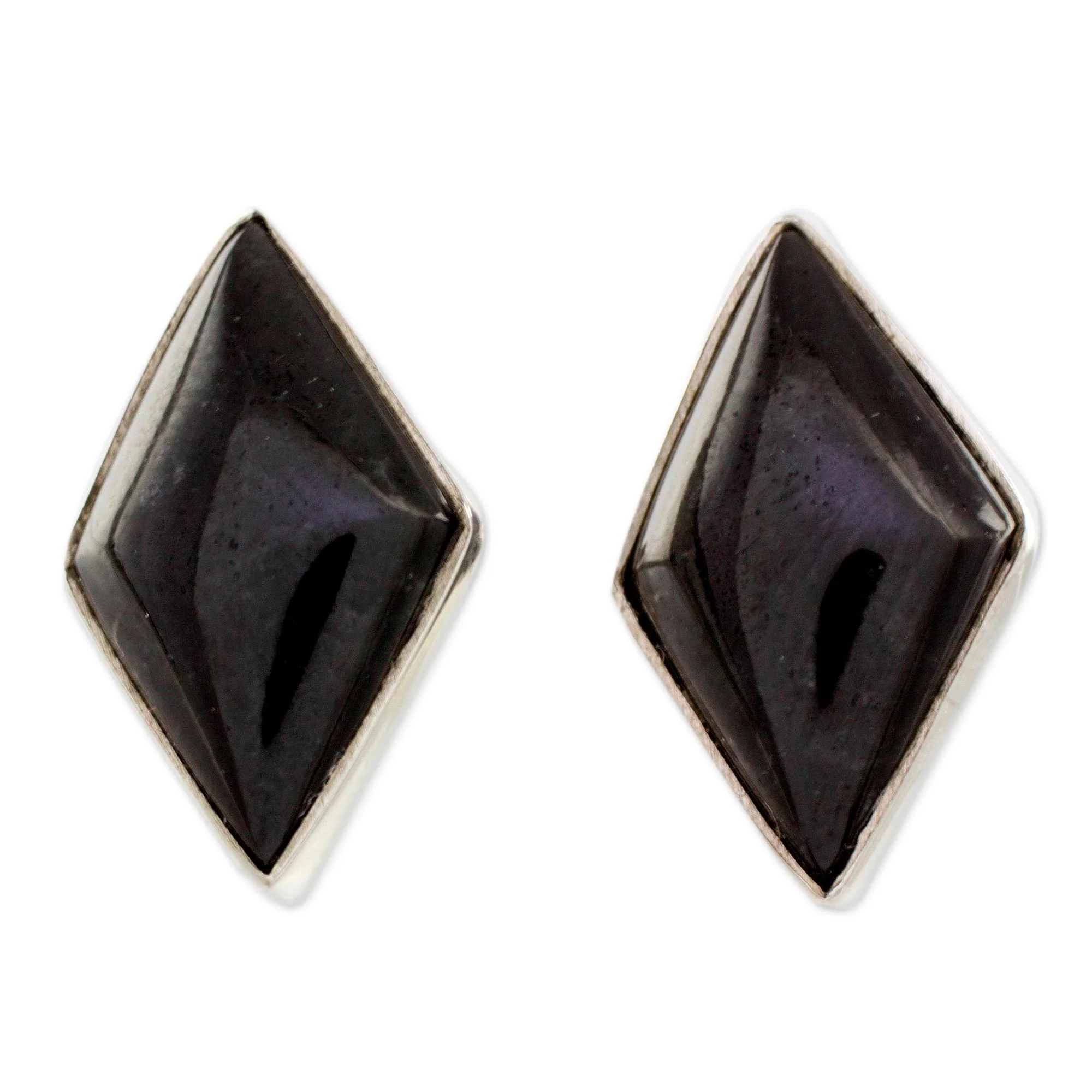 Midnight Maya Diamond Modern Guatemalan Black Jade Post Earrings - Image 2