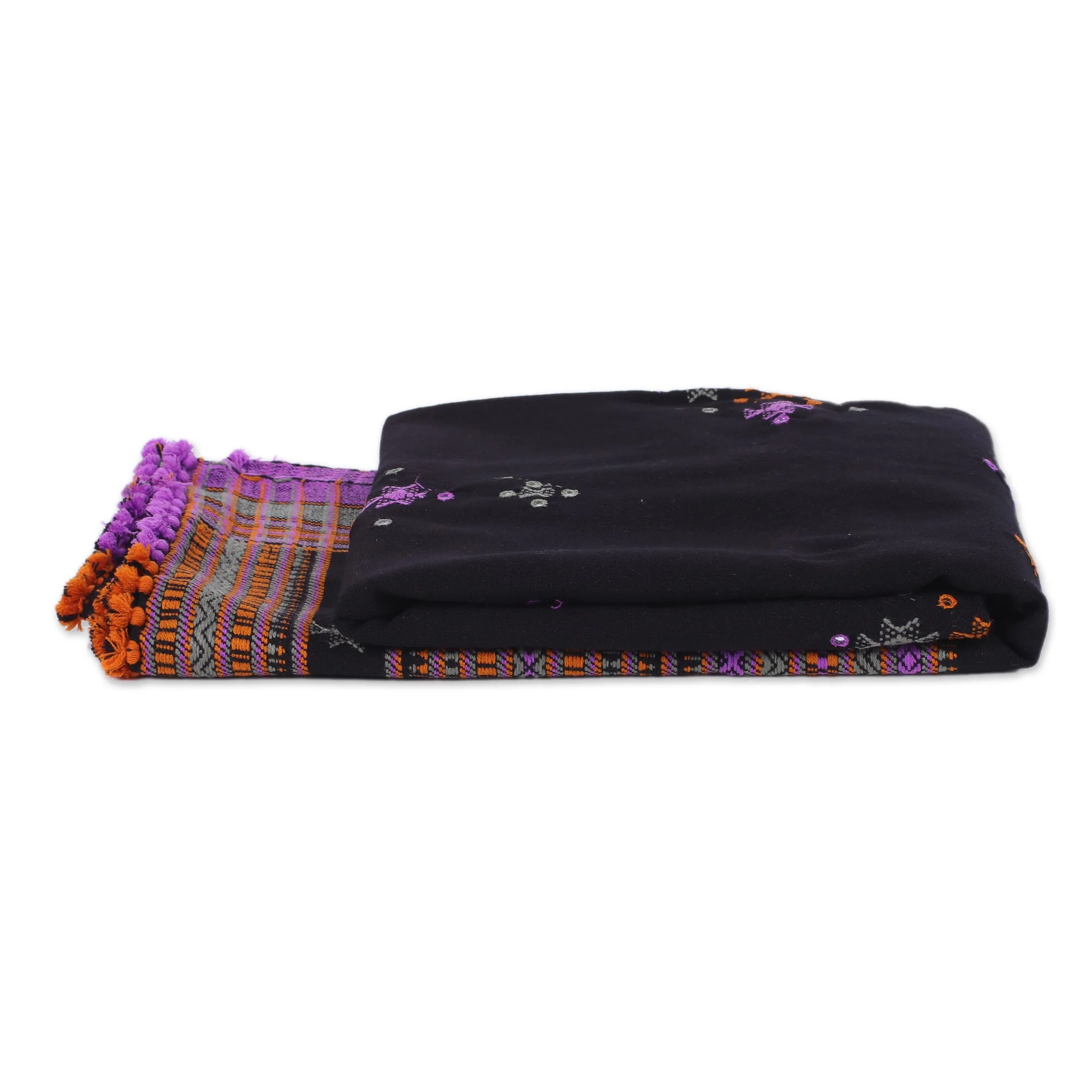 Midnight Mirror Handwoven Throw Blanket with Glass Accents from India - Image 2