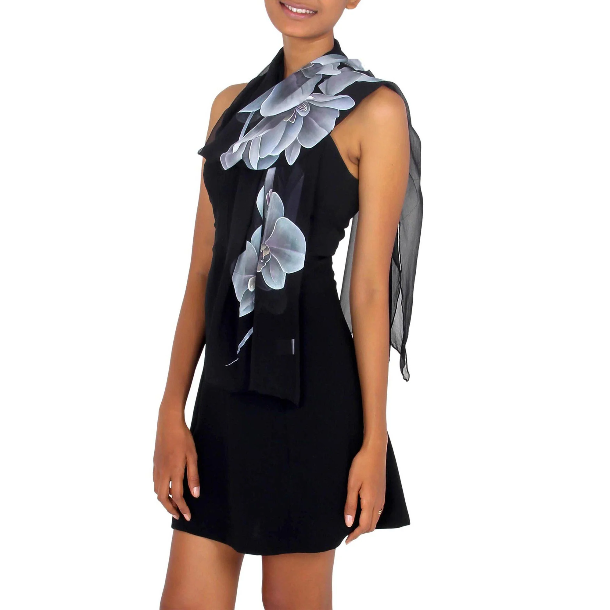 Midnight Orchid Hand Painted Silk Shawl - Image 2