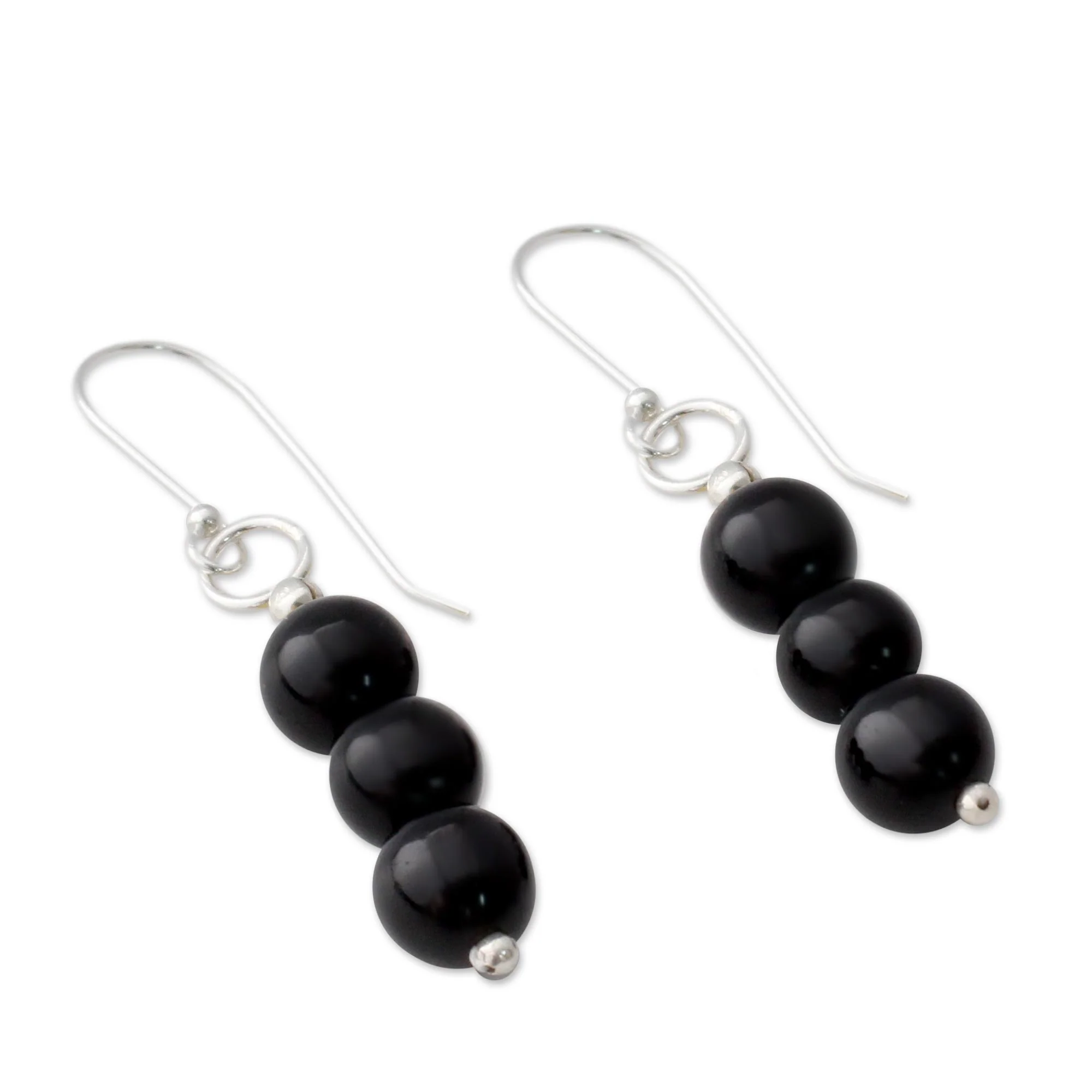 Midnight Radiance Hand Crafted Onyx and Sterling Silver Dangle Earrings - Image 3