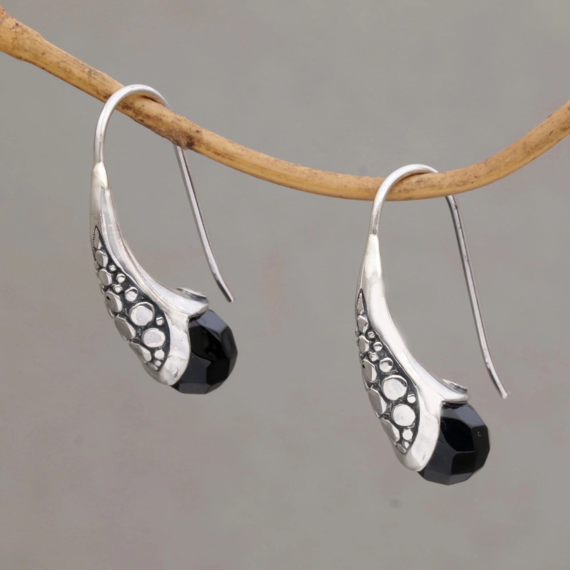 Midnight Spell Handcrafted Sterling Silver Onyx Drop Earrings Indonesia