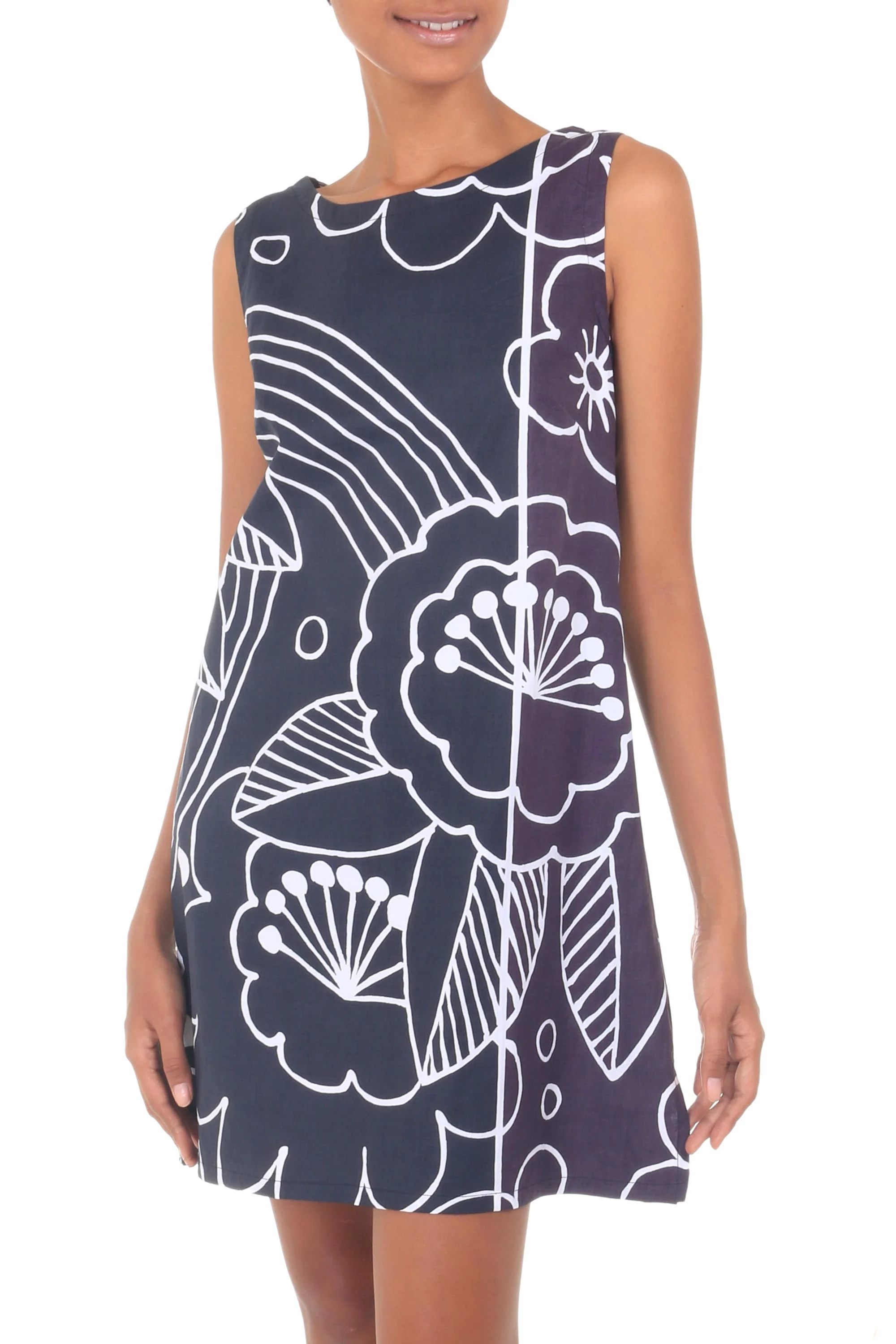 Miki Short Floral Print Cotton Shift from Indonesia - Image 2
