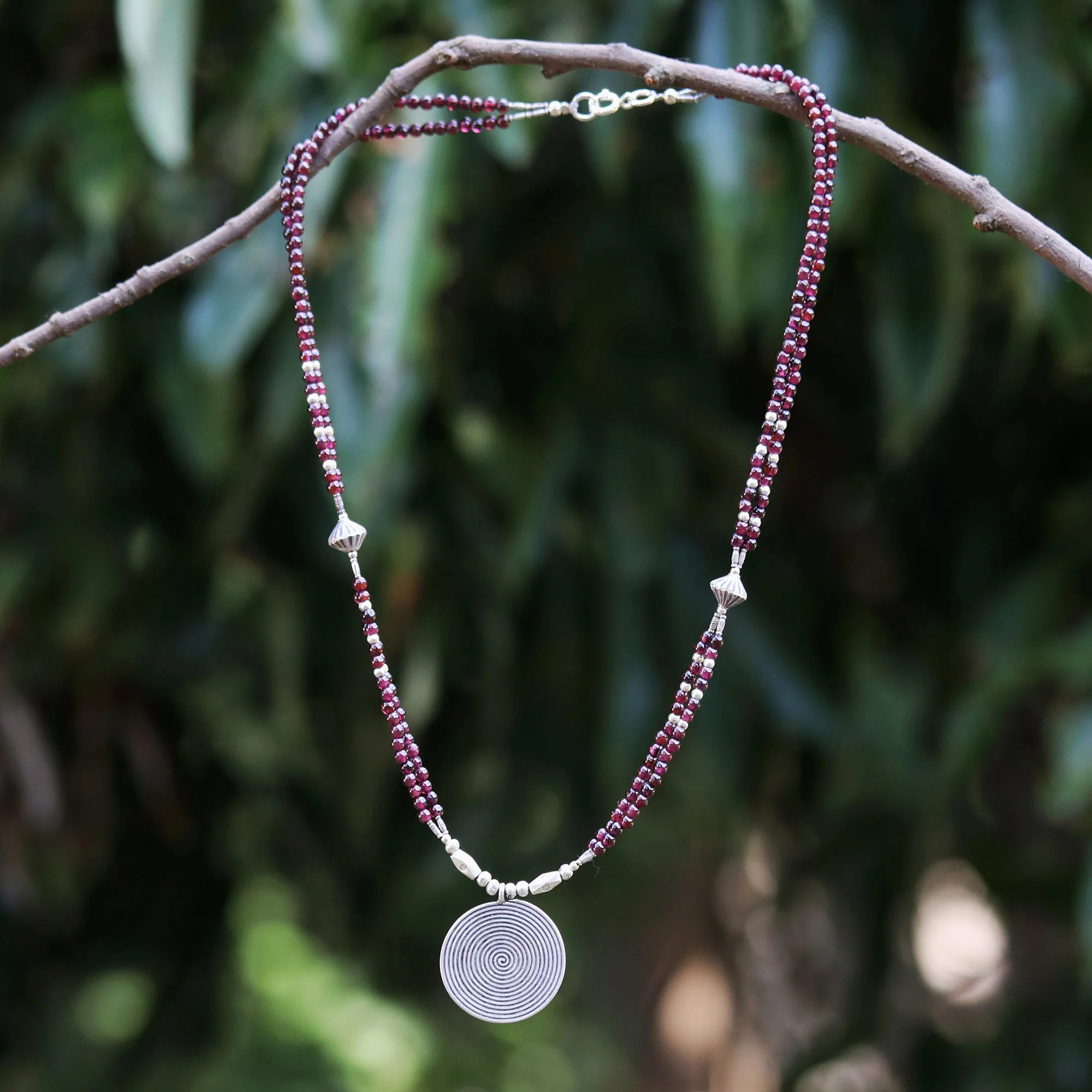 Mind Journey Garnet & Silver Beaded Necklace - Image 3