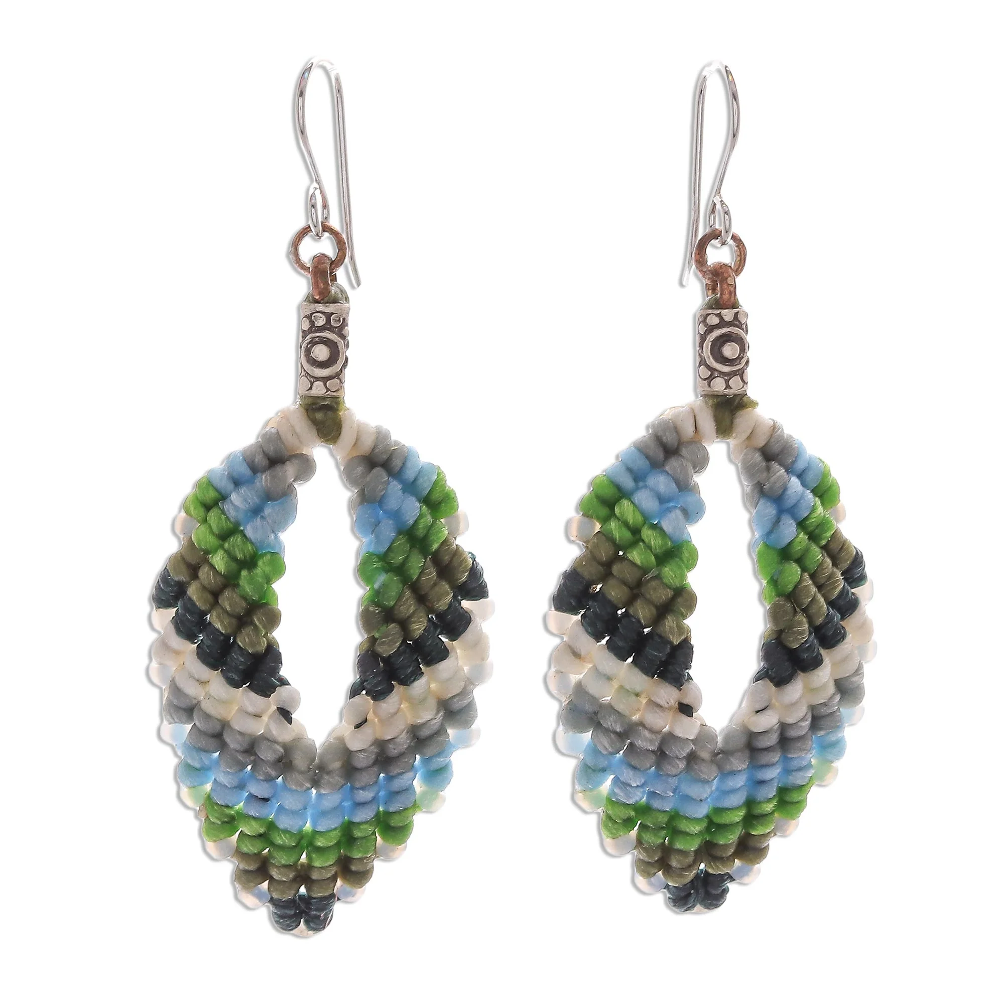Mini Boho in Blue-Green Macrame and Bead Dangle Earrings - Image 2