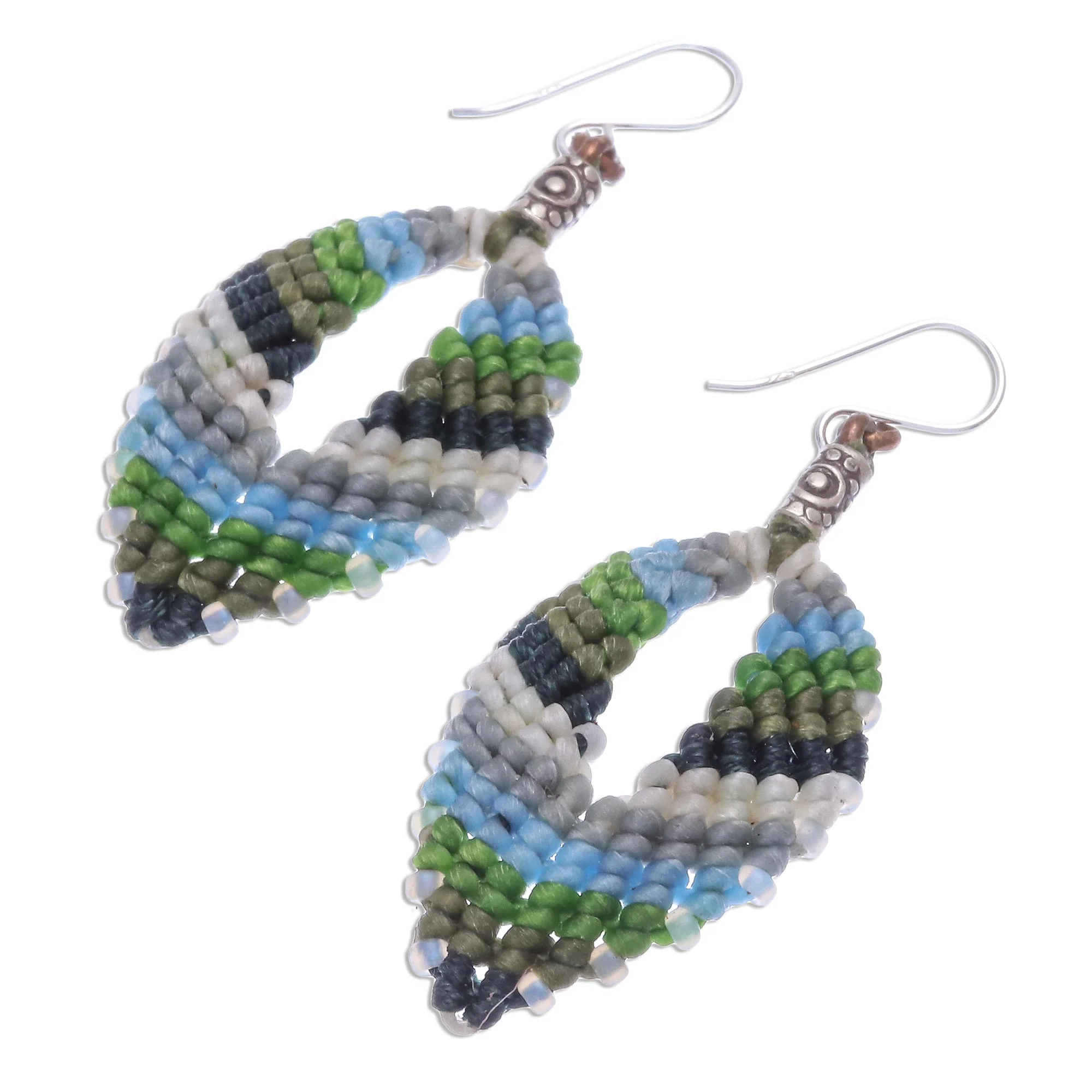Mini Boho in Blue-Green Macrame and Bead Dangle Earrings - Image 4