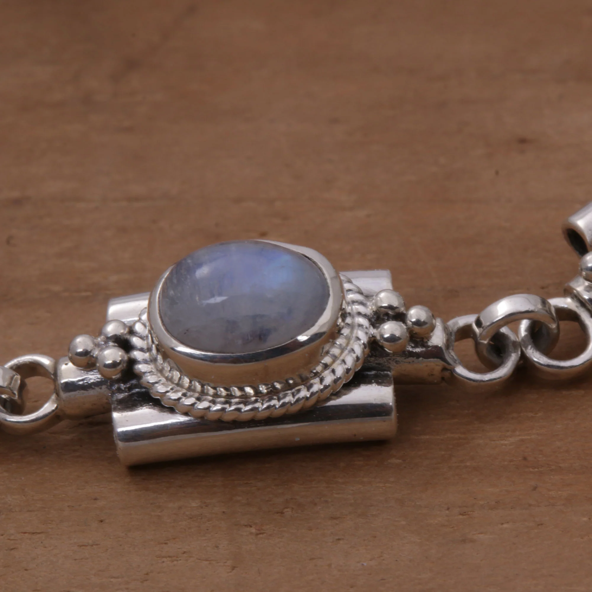Misty Domes Silver & Rainbow Moonstone Bracelet - Image 4